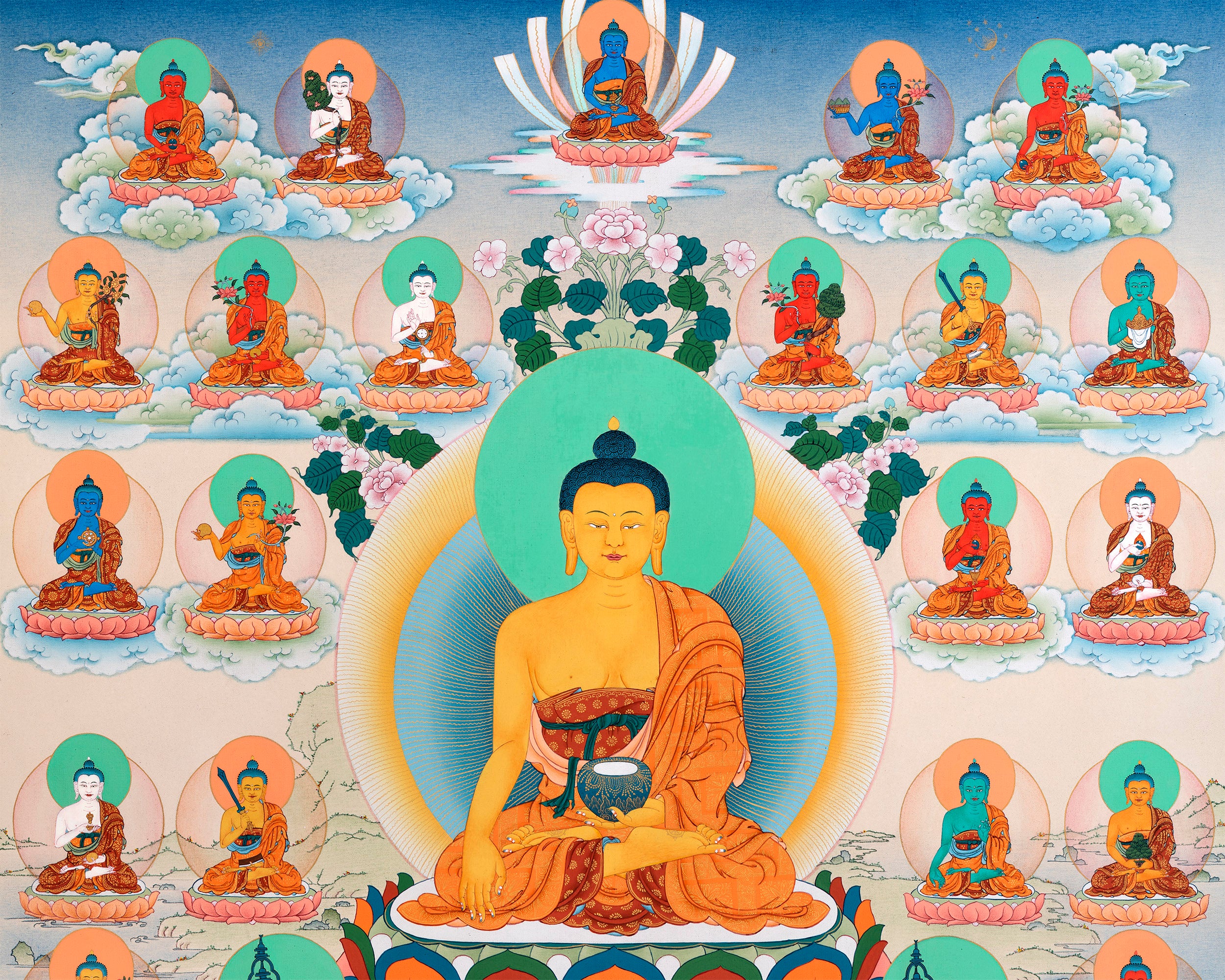 35 Buddhas of Confession | Tibetan Thangka Painting