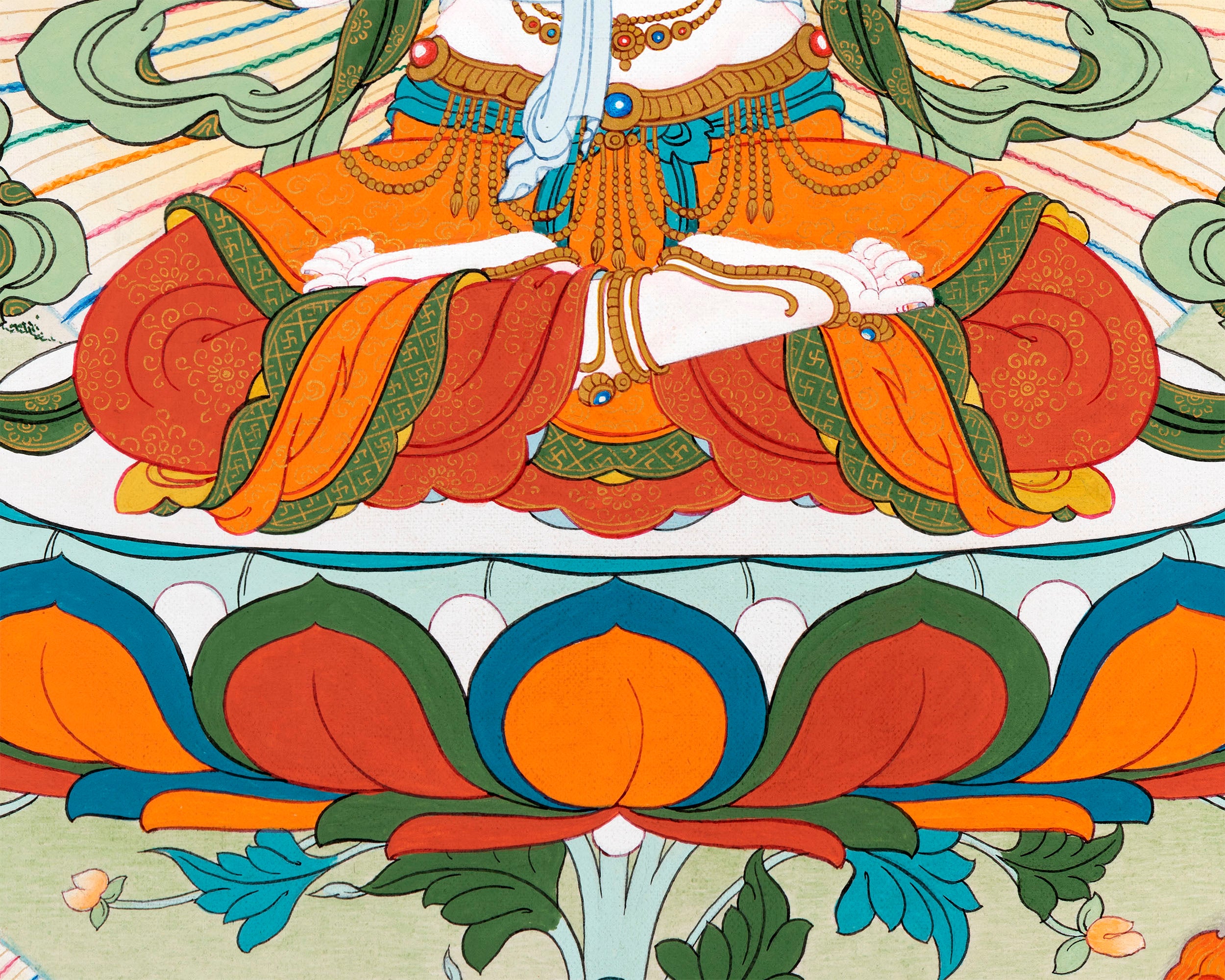 Bodhisattva Thangka | Genuine 24K Gold Hand Painted Tibetan Art | Avalokiteshvara, Vajrapani & Manjushri