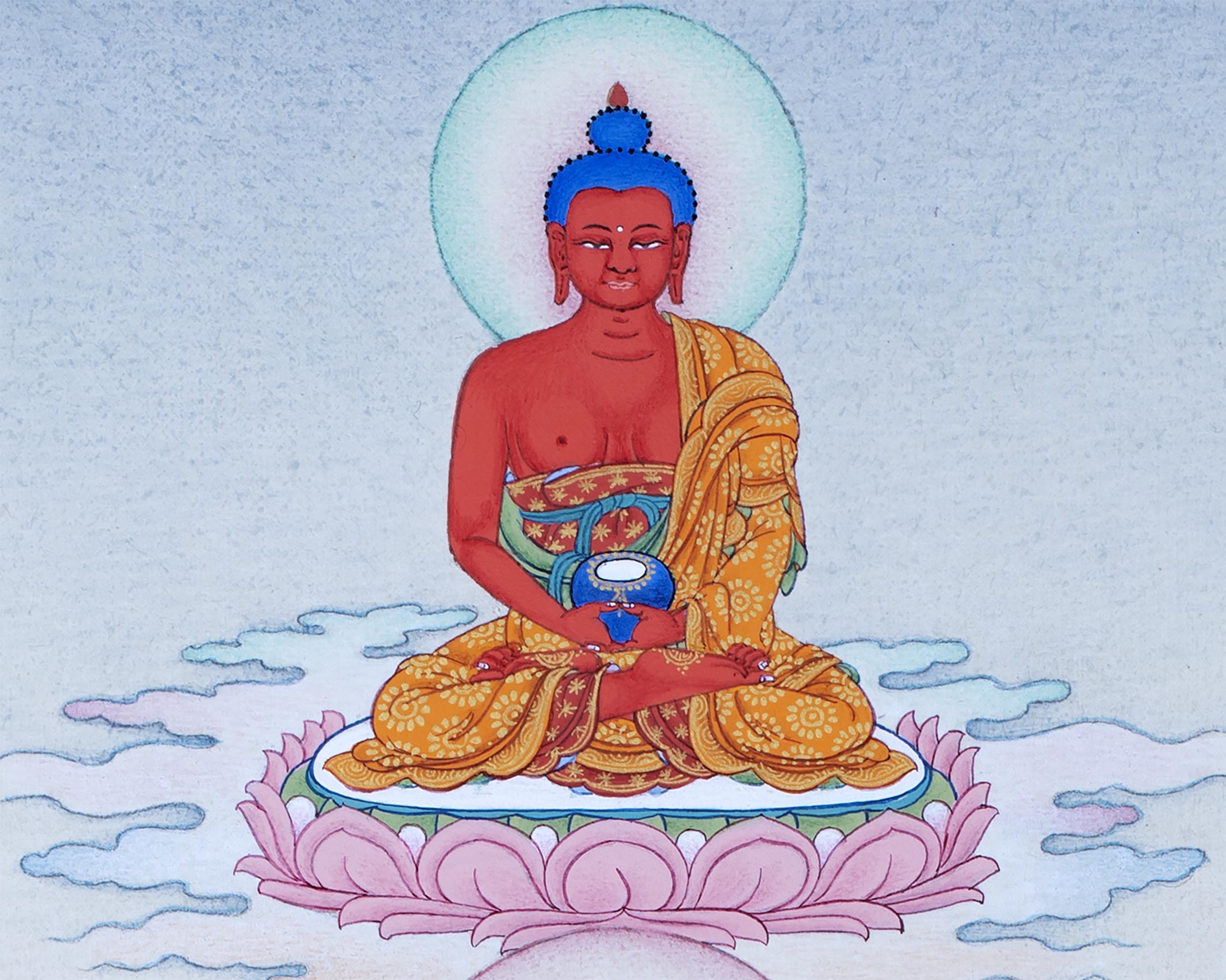 Guru Rinpoche with Chenrezig and Amitabha | Buddha Of Vajrayana | Thangka