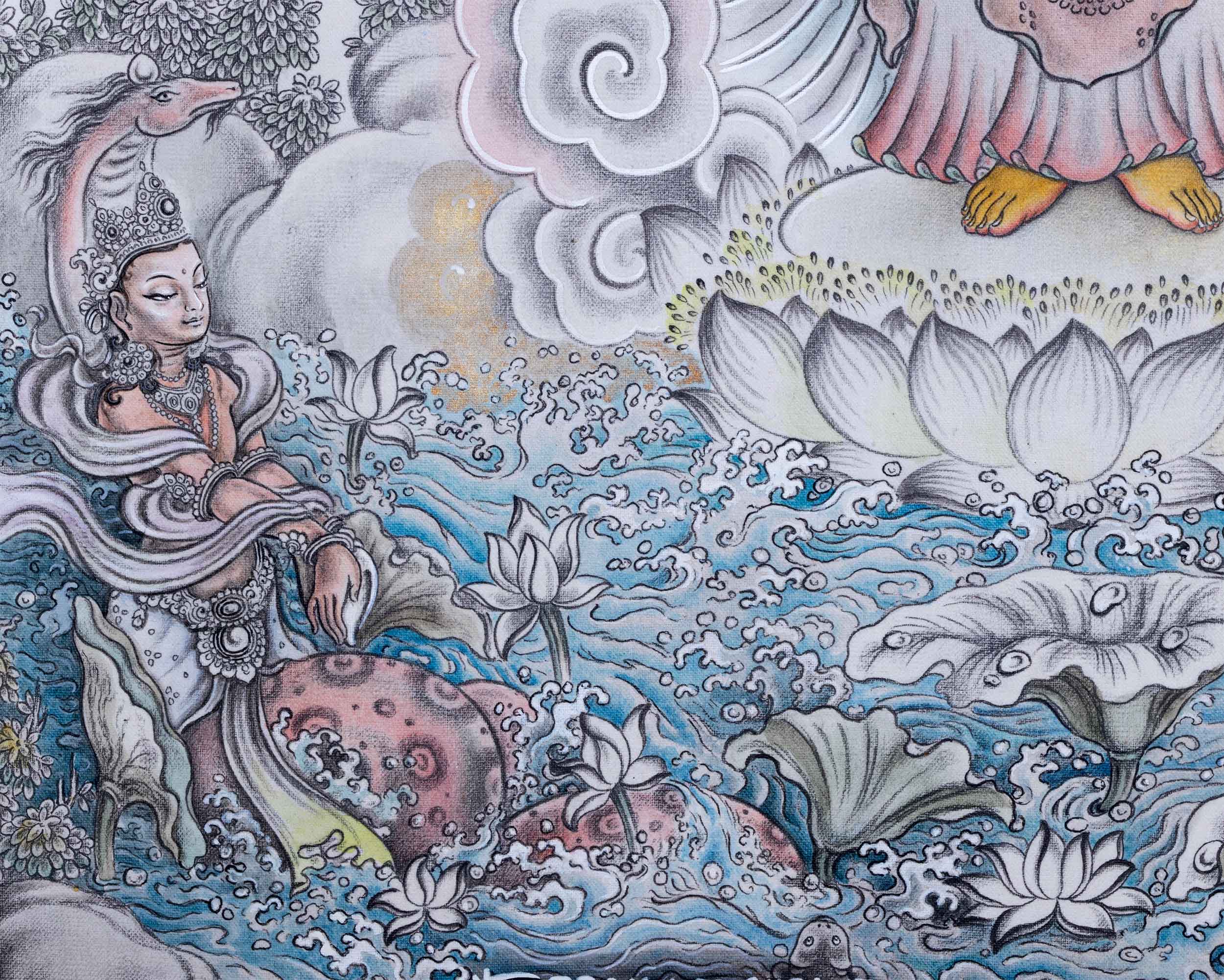 Shakyamuni Buddha Art Prints For Wall Hanging | Nepali Pauba Painting