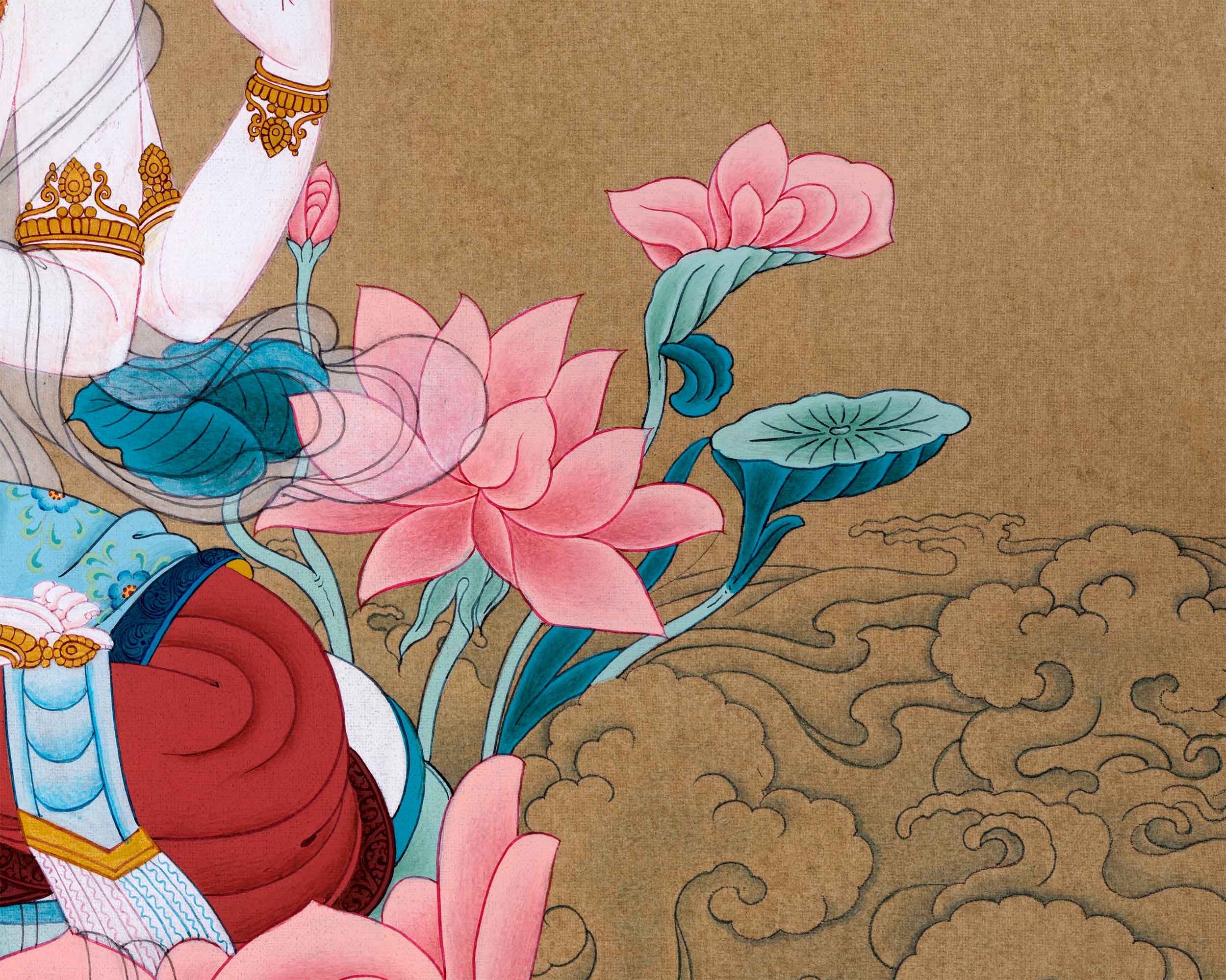 4 Arm Chenrezig Thangka For Buddhism Practice | Traditional Tibetan Himalayan Art