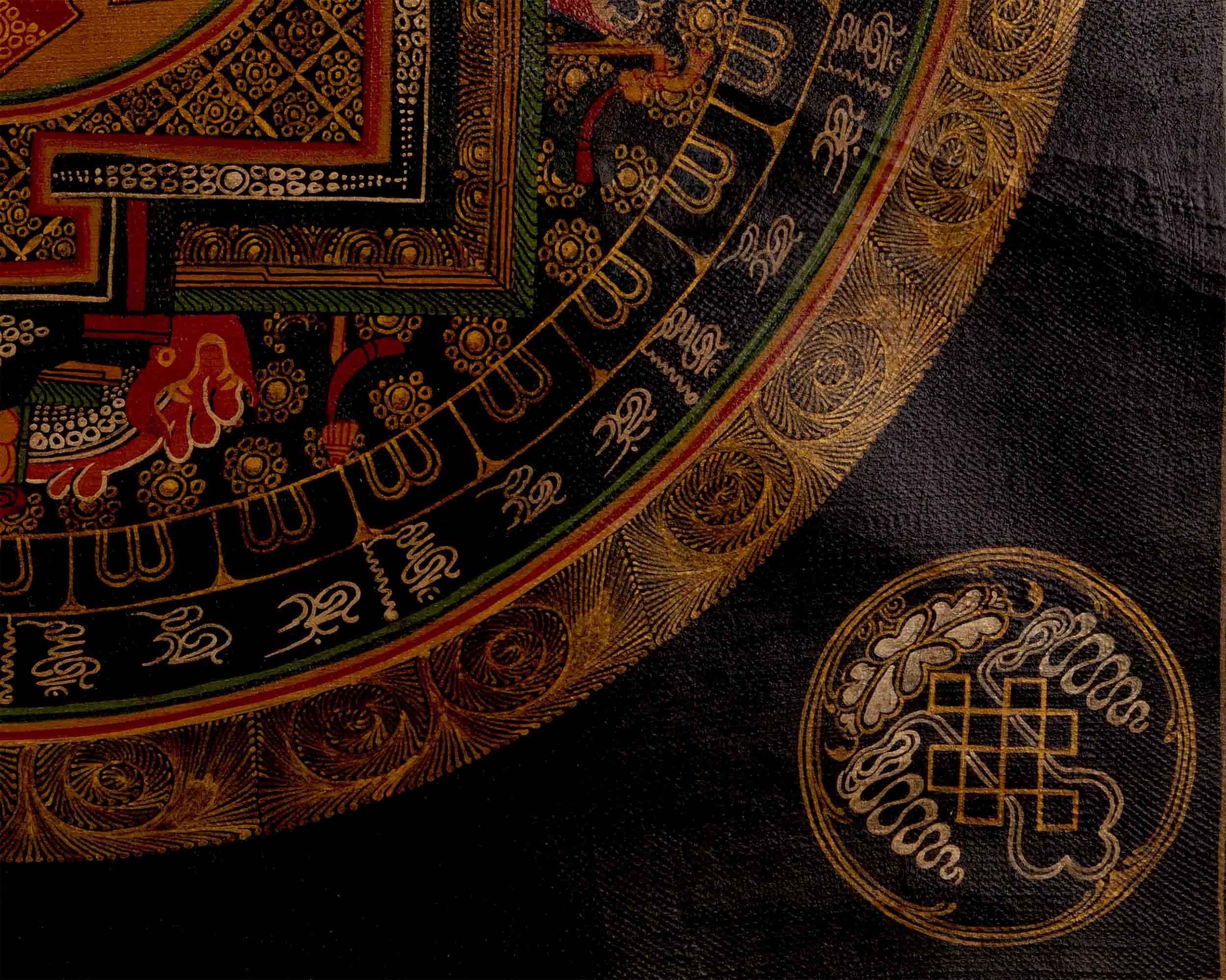 Oil Varnished Endless Knot Mandala Thangka | Hand Painted Mandala Art