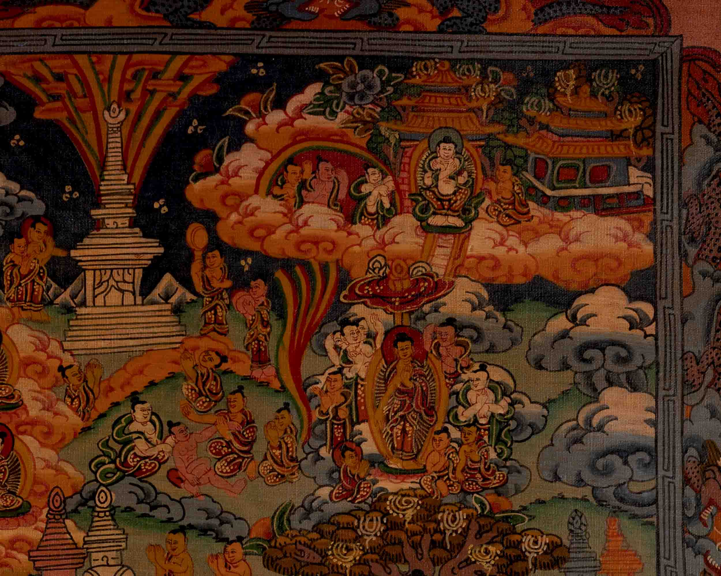 Life Story Of Shakyamuni Buddha | Oil Varnished Thangka | Wall Decors