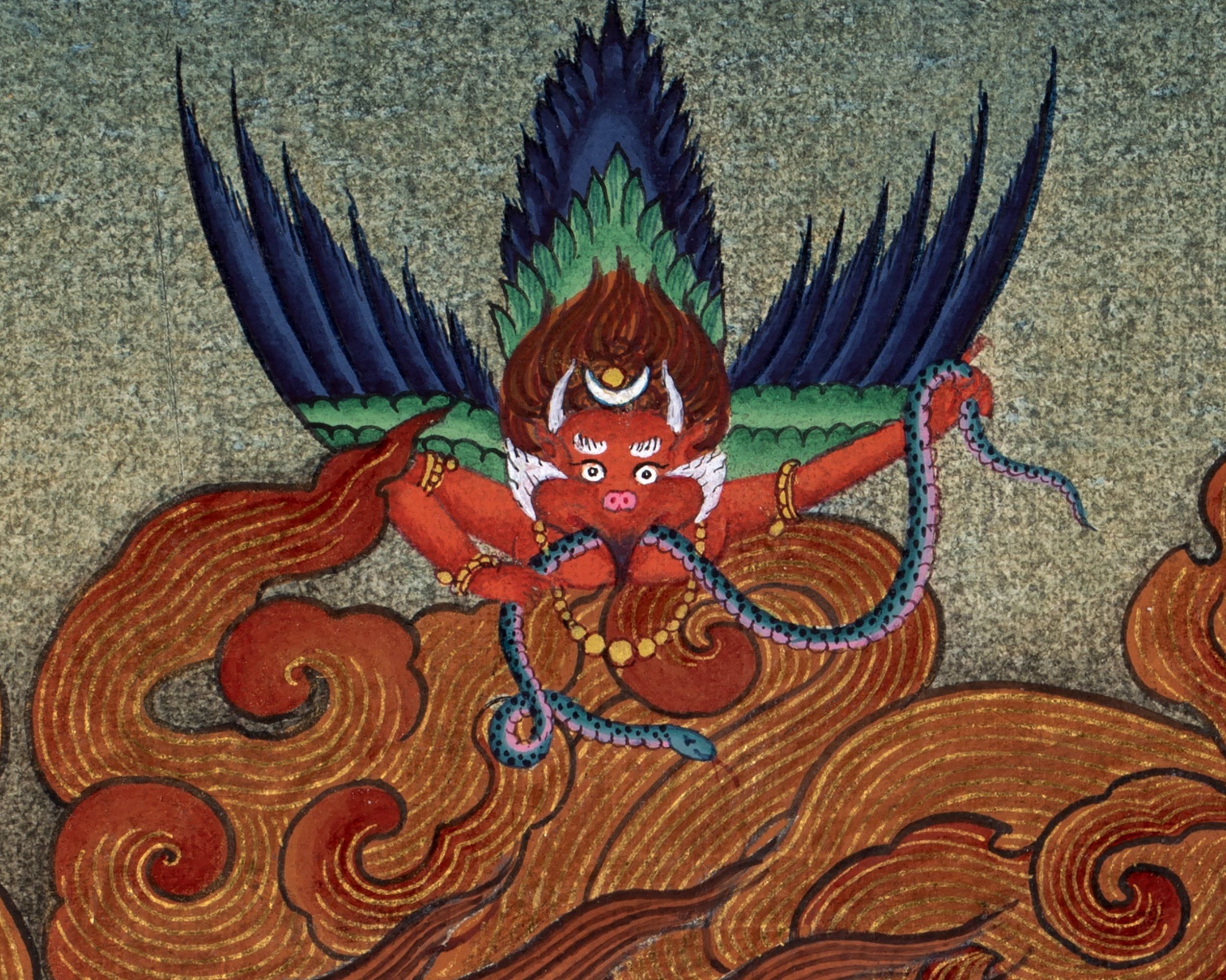 Vajrakilaya Thangka, Hand Painted Traditional Tibetan Wall Painting, Natural Stone colors and 24K Gold (includes Brocade)