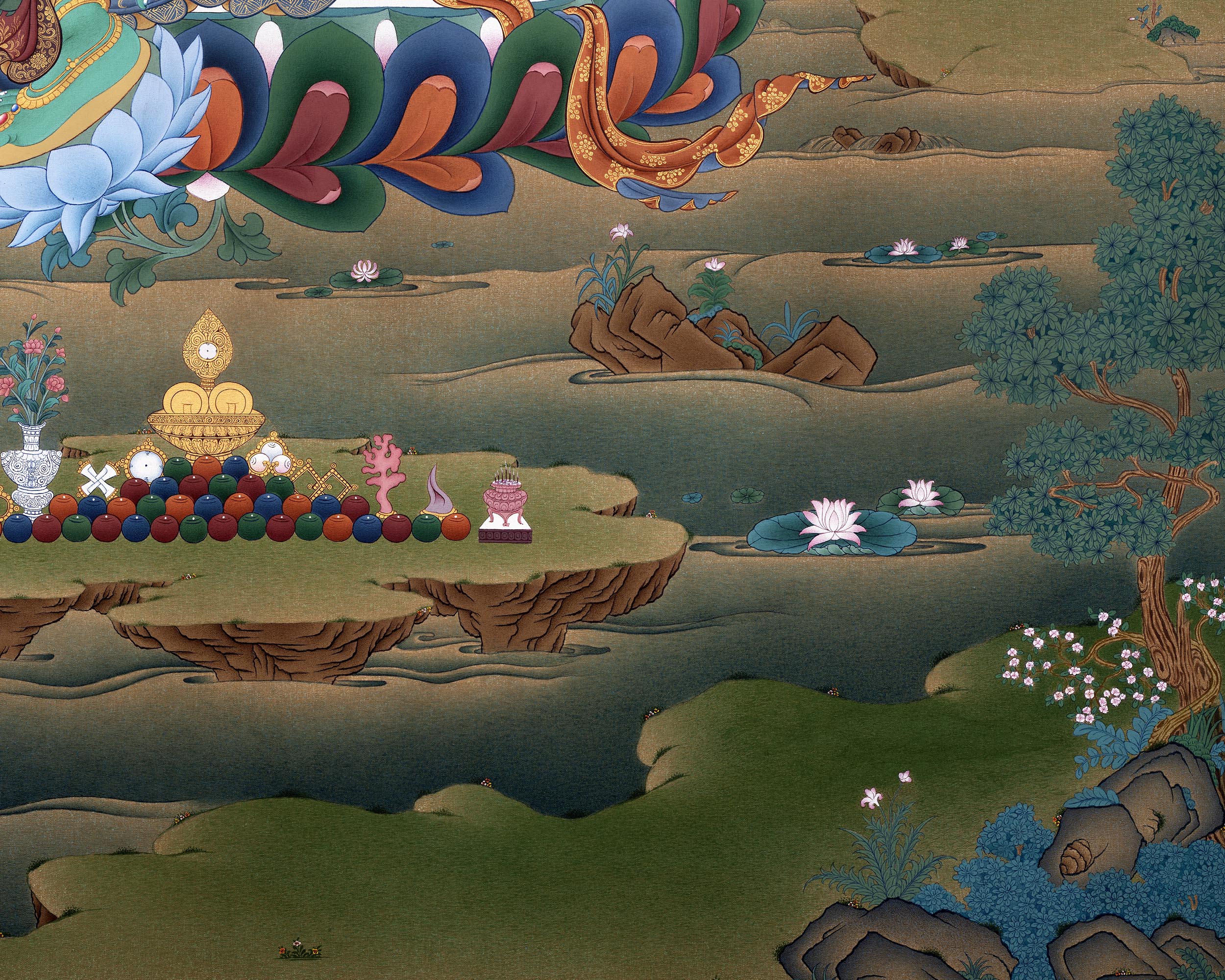 Green Tara Thangka Print | Buddhist Painting | Digital Canvas Print
