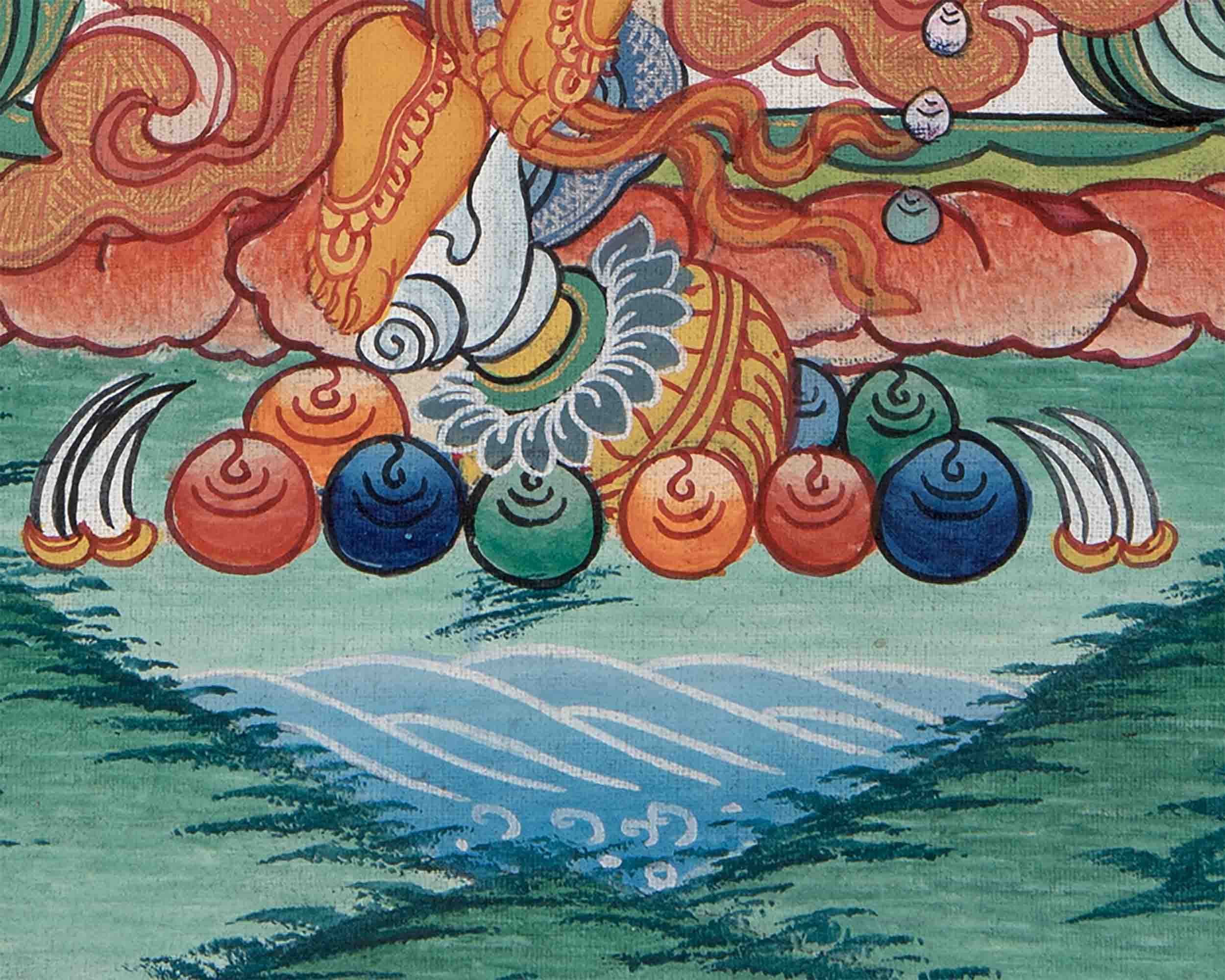 Dzambala Kubera Thangka With Brocade | Hand-Painted Deity Of Wealth