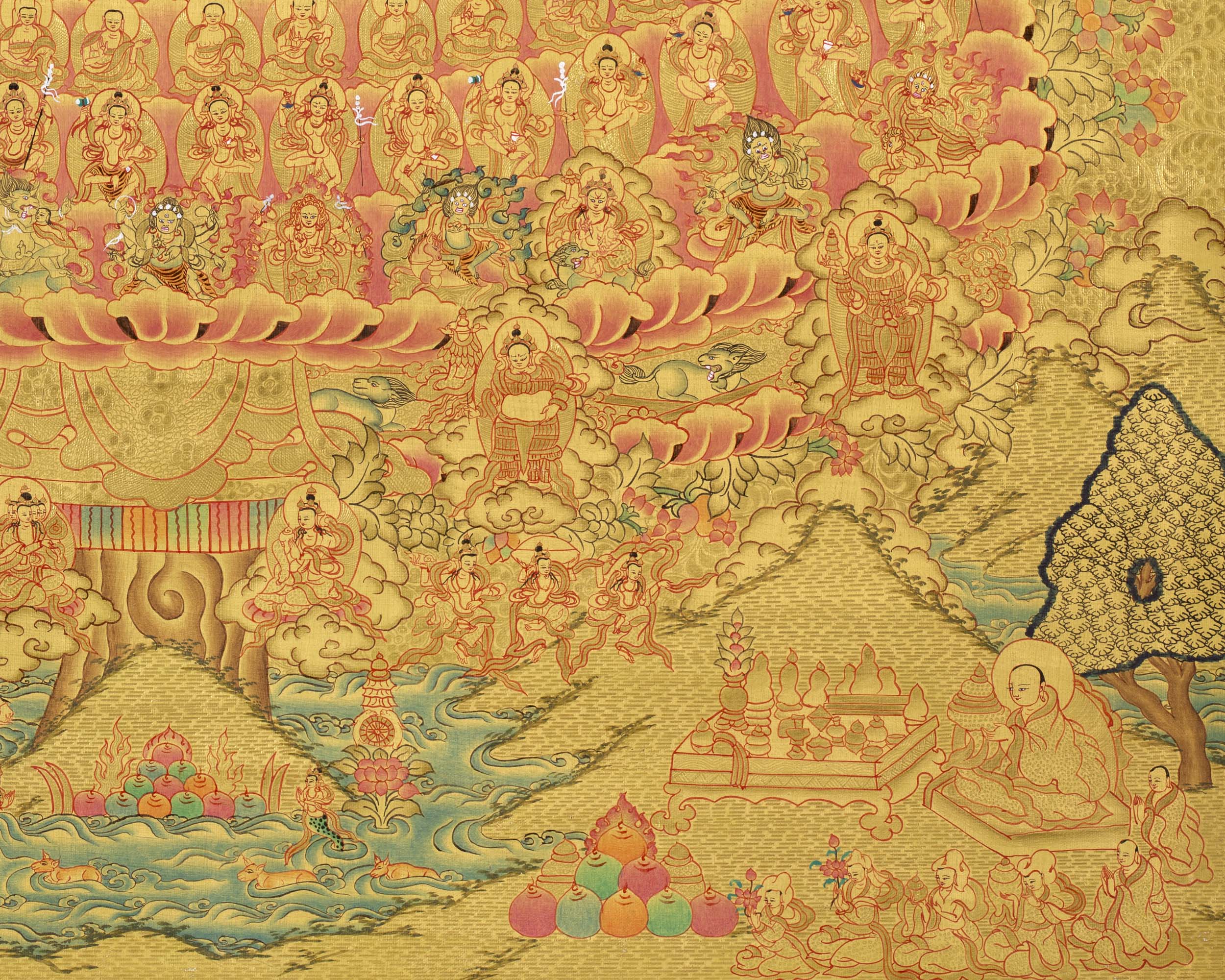 Refugee Tree Thangka | Golden Tsogksing Gelug Thangka