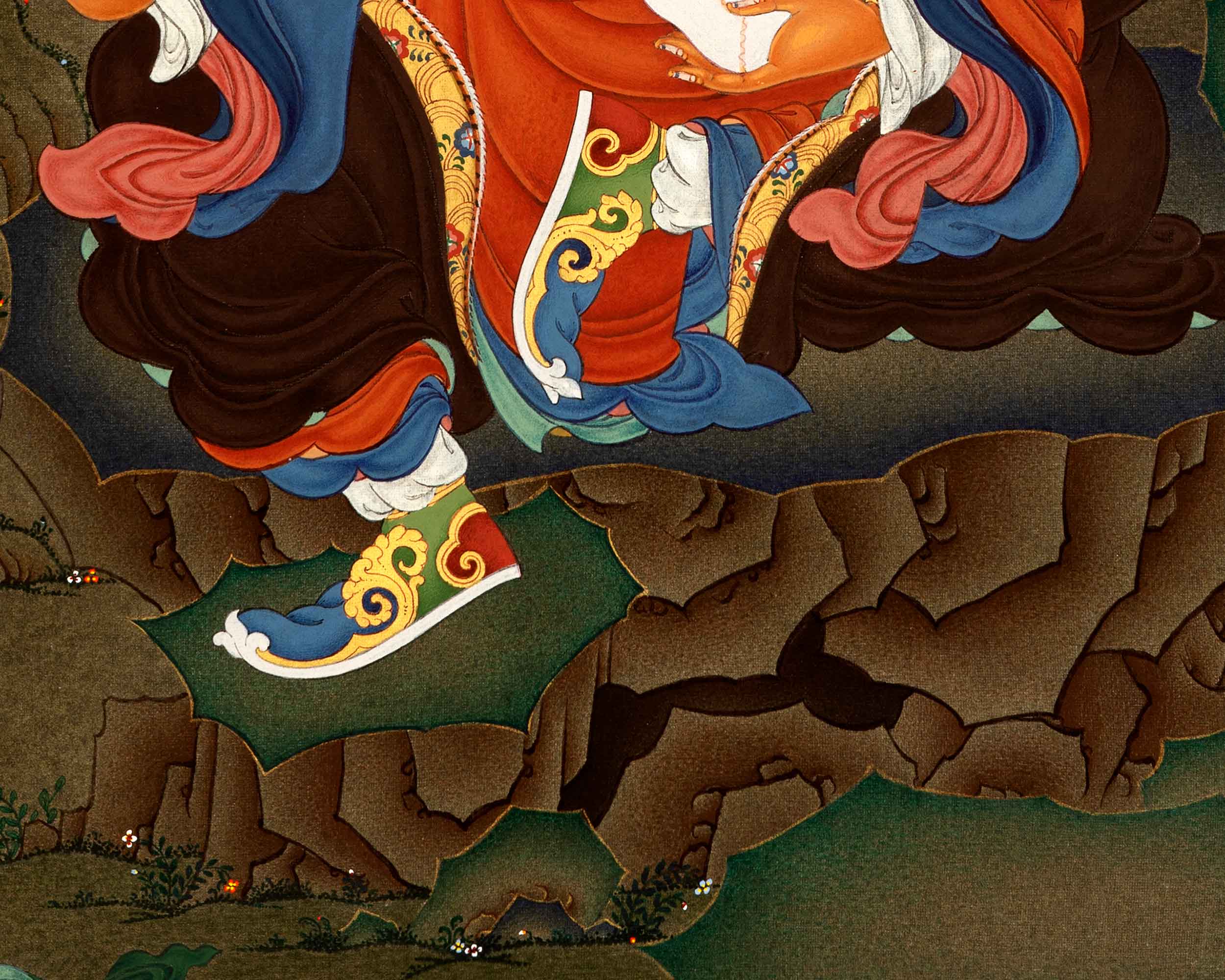 Guru Rinpoche with Consorts| Traditional Hand Painted Buddhist Art