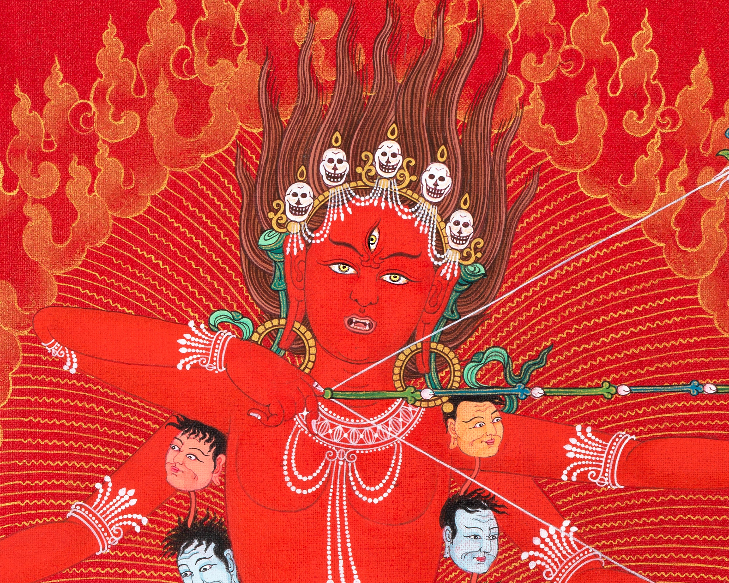 Kurukulla with Ganesh And Takiraja | Tibetan Thangka in Marthang Style