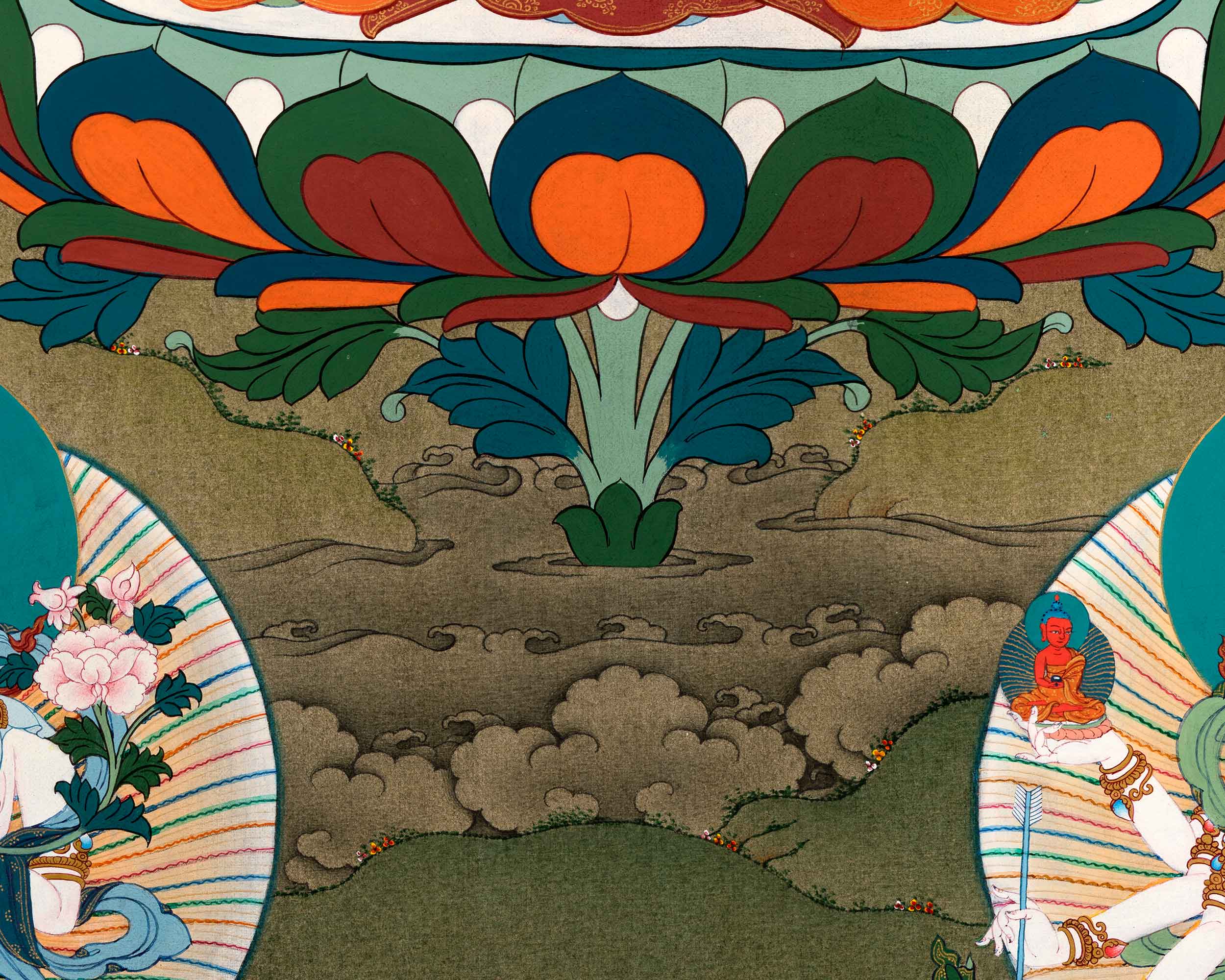 Himalayan Amitayus Long Life Practice Thangka | Buddha Amitayus With White Tara and Namgyalma