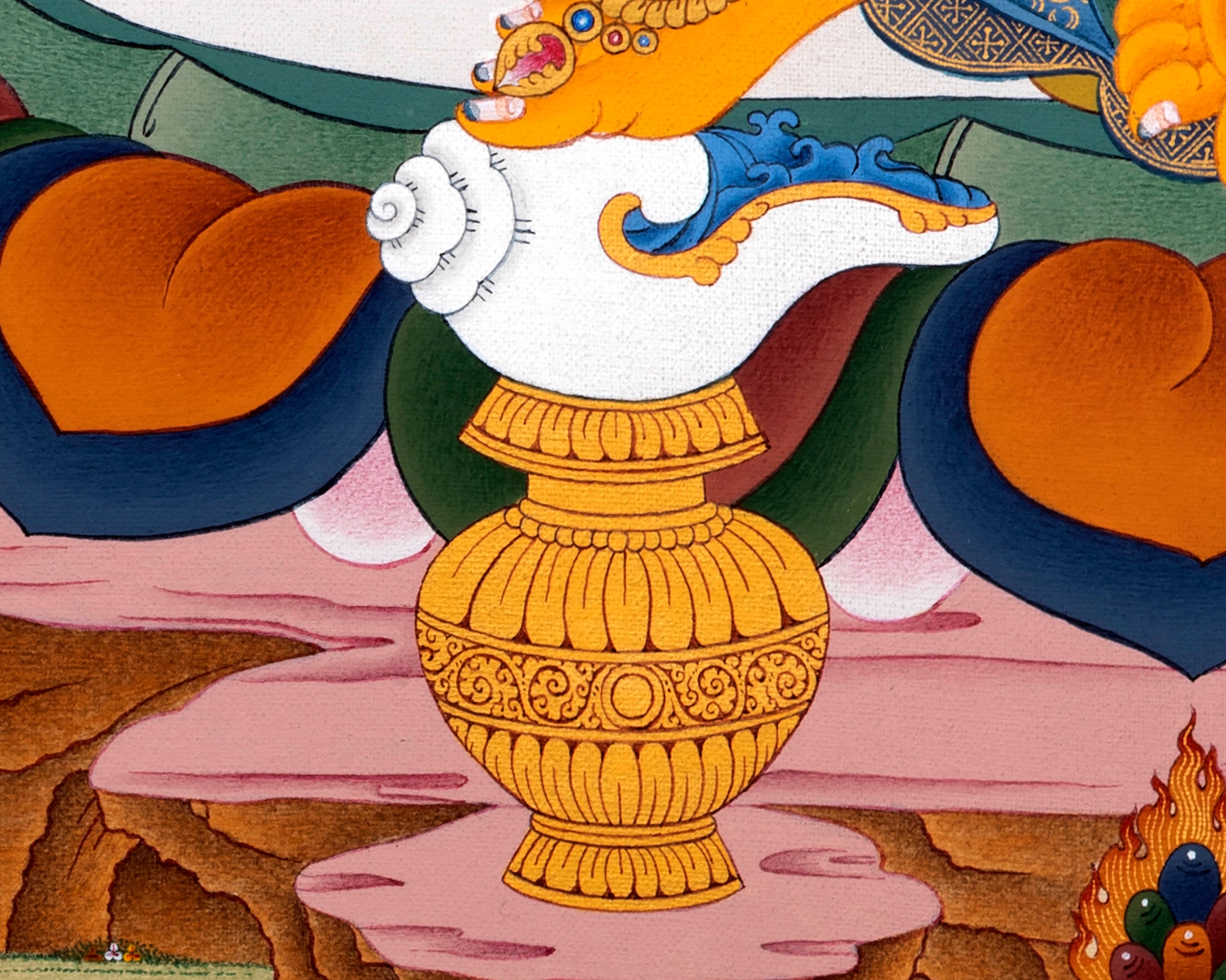 Jambala Thangka | Dzambala Wealth Deity | Tibetan Painting In Natural Stone Colors And 24K Gold
