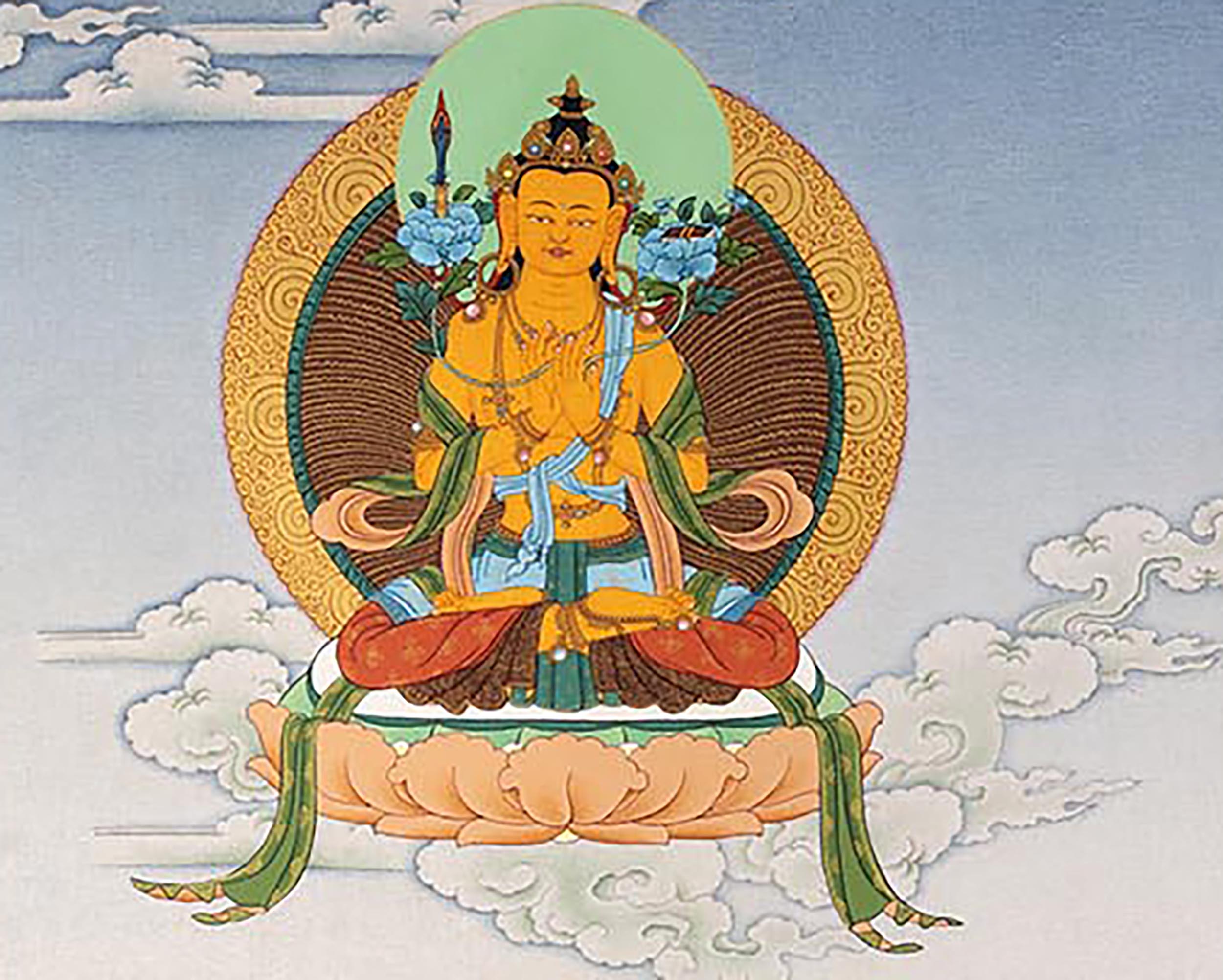 Five Manjushri with Buddha and Bodhisattva Thangka, Tibetan Buddhist Art