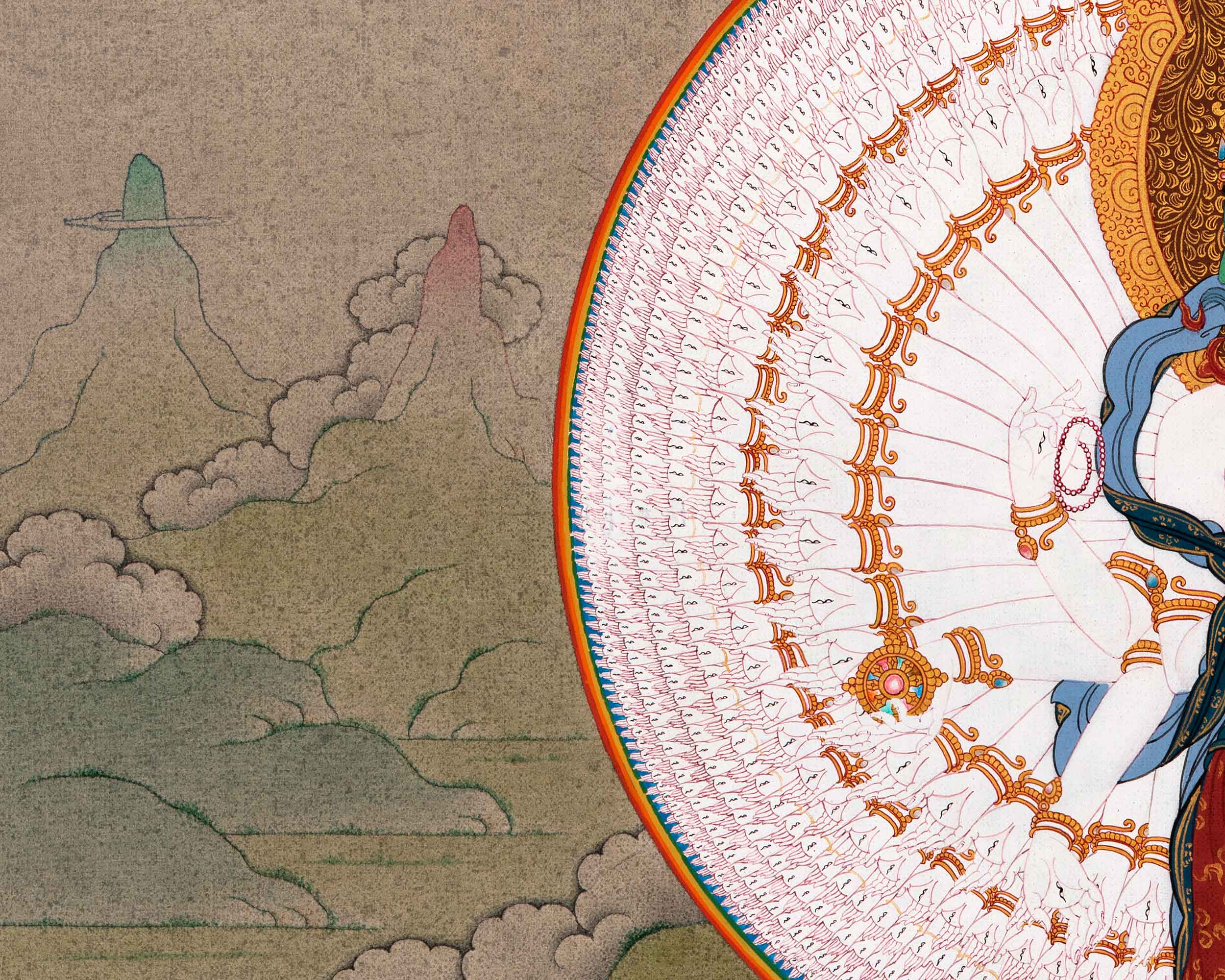 1000 Armed Chenrezig Thangka | Traditional Tibetan Bodhisattva Art