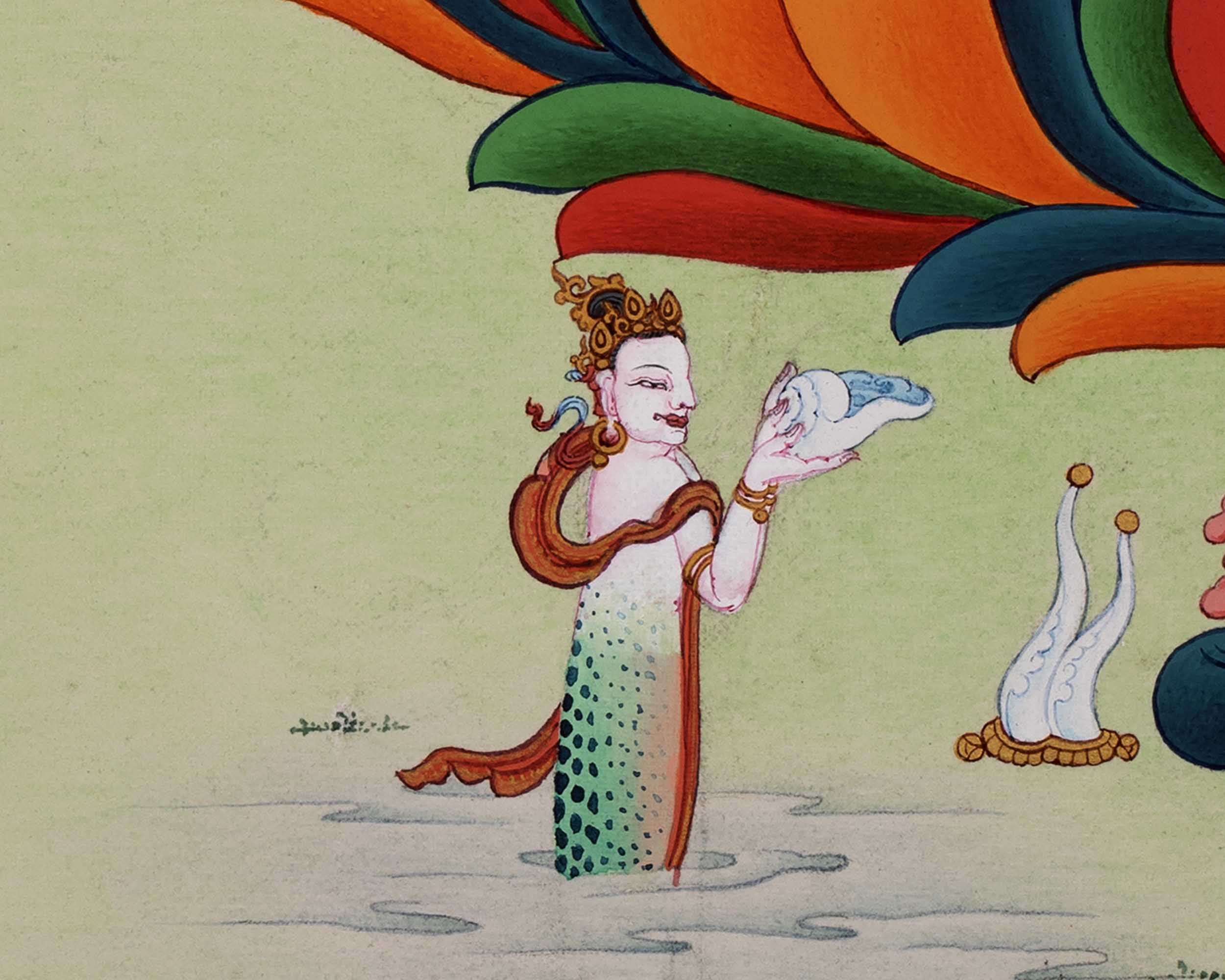 White Tara Symbolism Thangka | Hand-Painted Tibetan Tara Buddhism Art