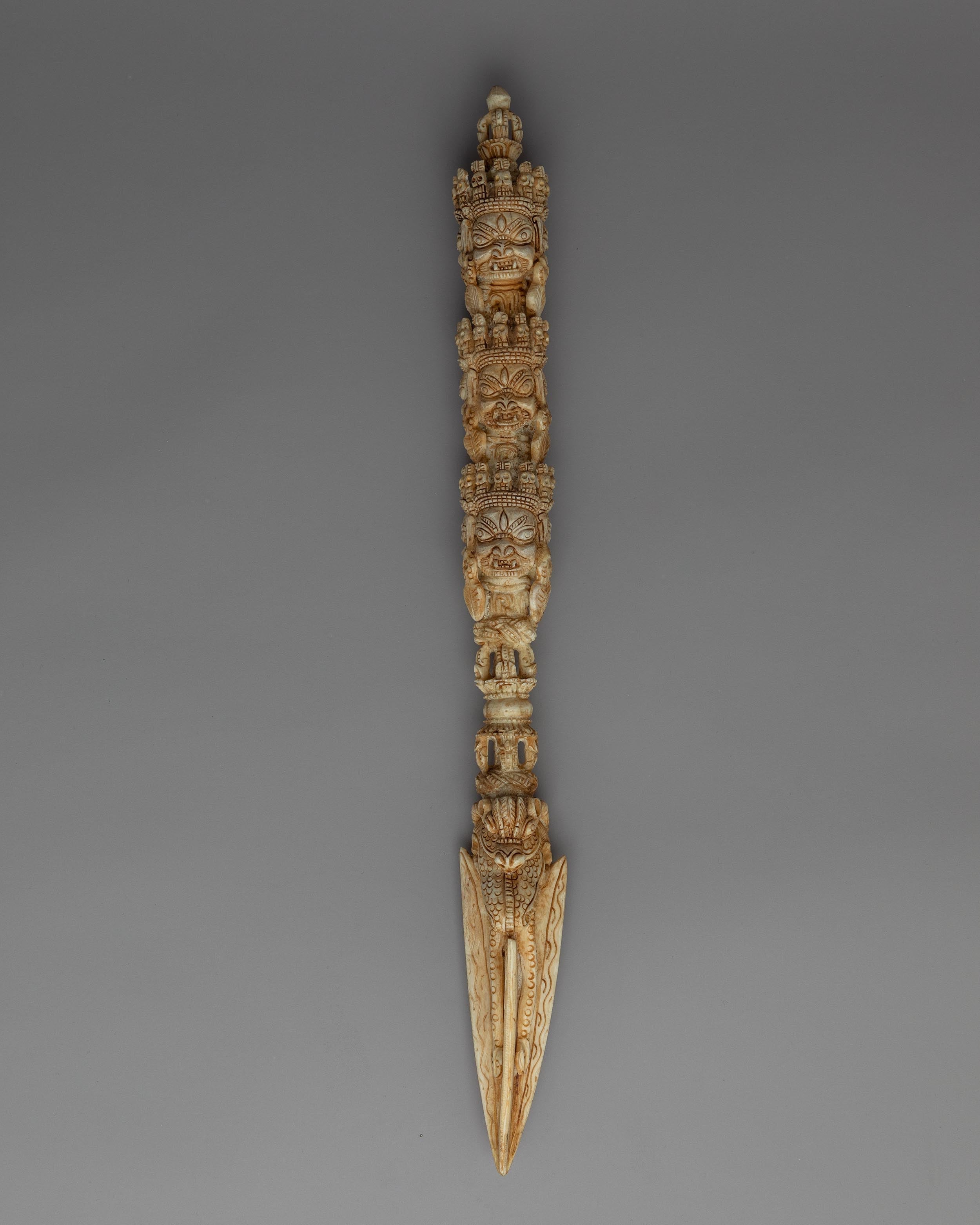 Himalayan 9 Headed Bone Phurba | Tibet Ritual Dagger