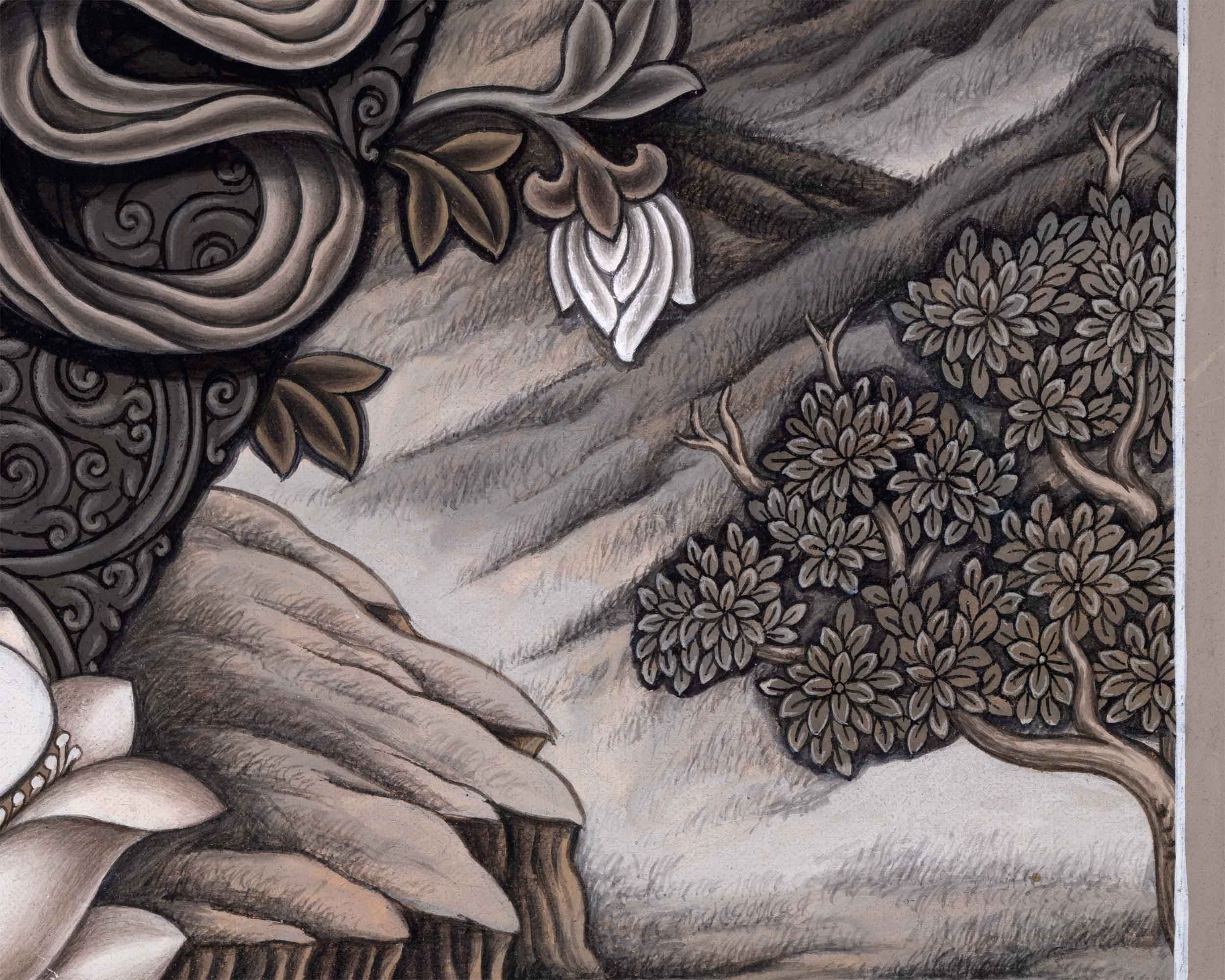 Himalayan Giclee Print For Chenrezig Meditation Practice | Traditional Nepali Pauba Painting