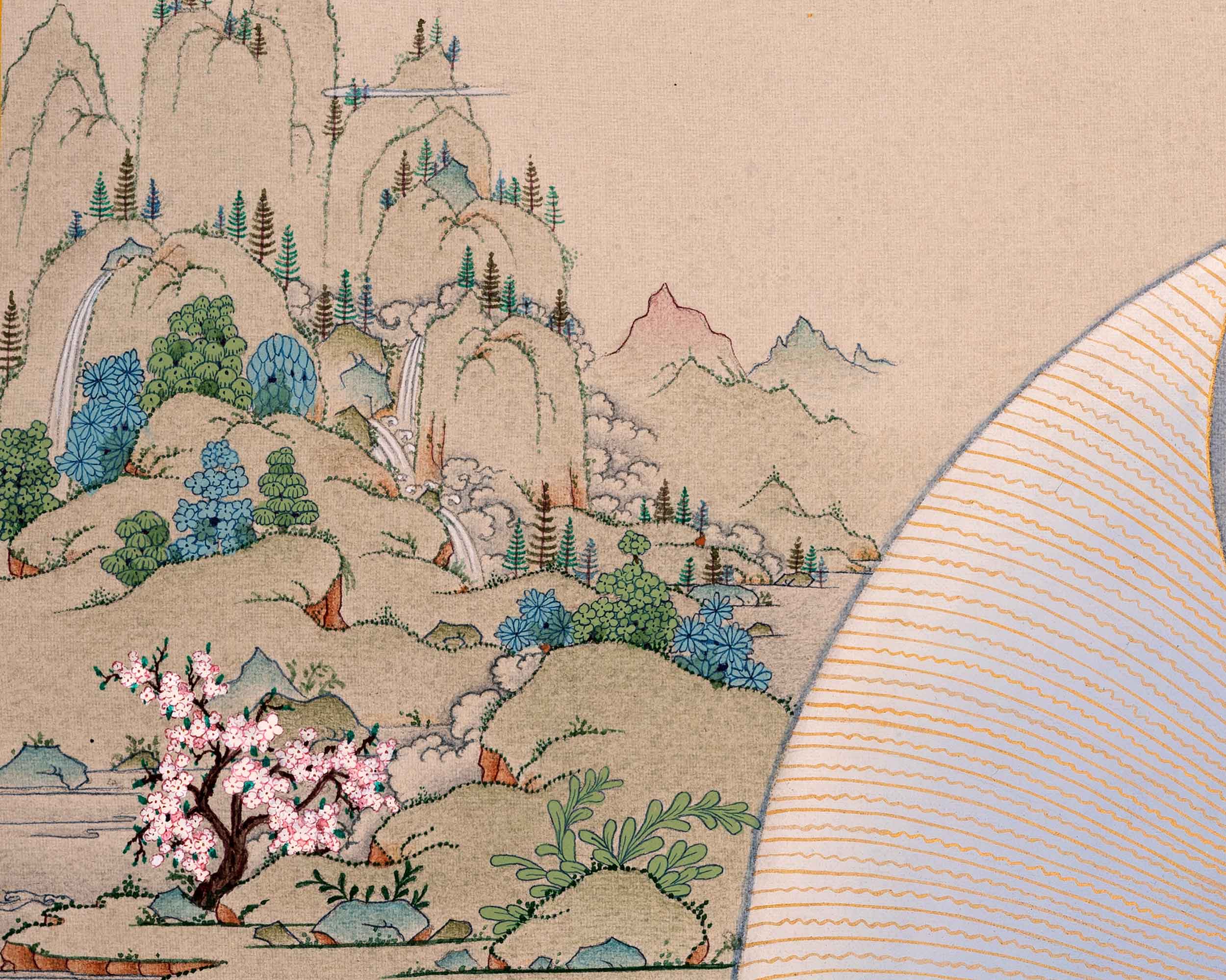 Padmasambhava Painting | Guru Rinpoche with Consorts and Amitabha Buddha