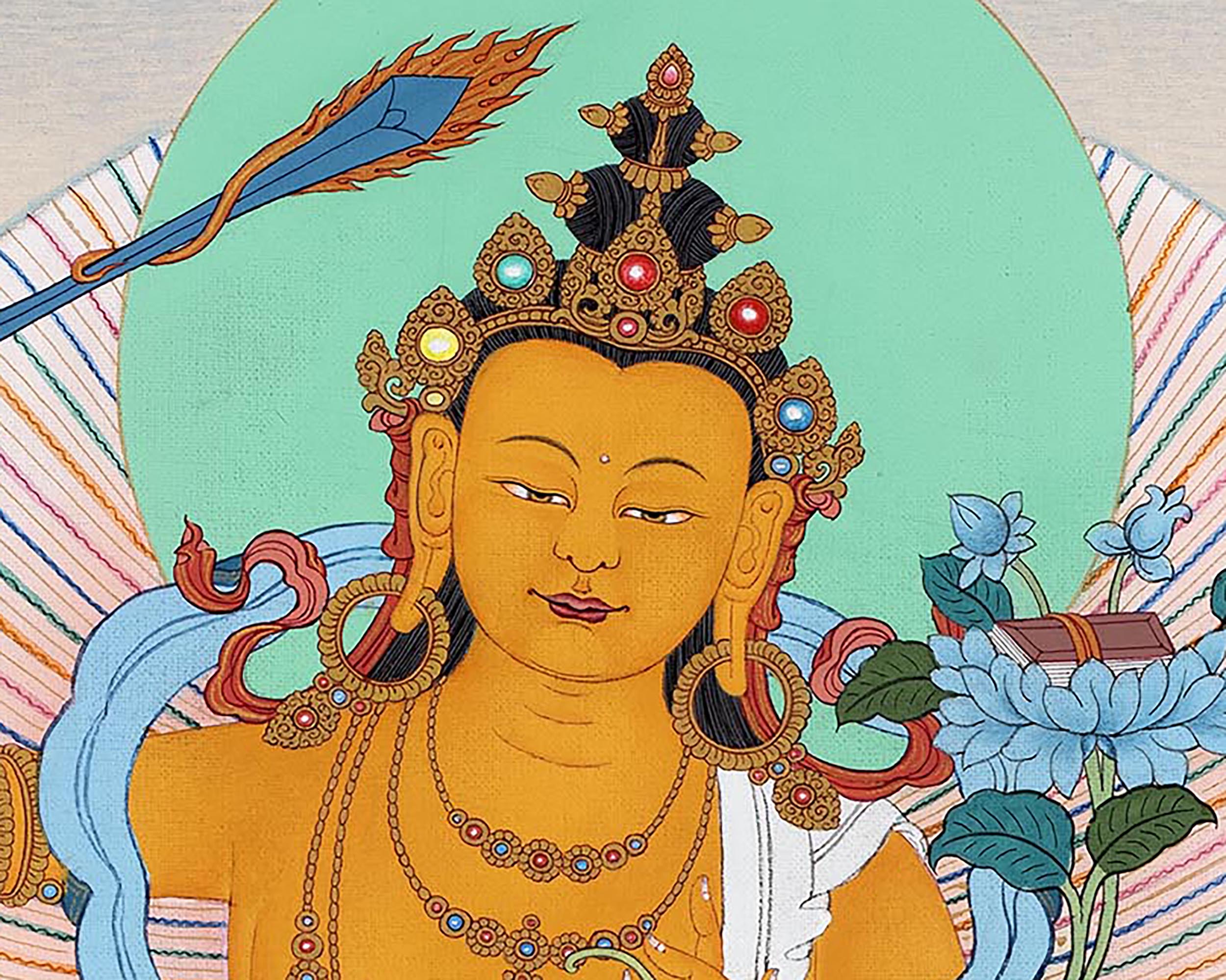 Manjushri With Bodhisattvas | Chenrezig | Vajrapani | Buddhist Deity Thangka