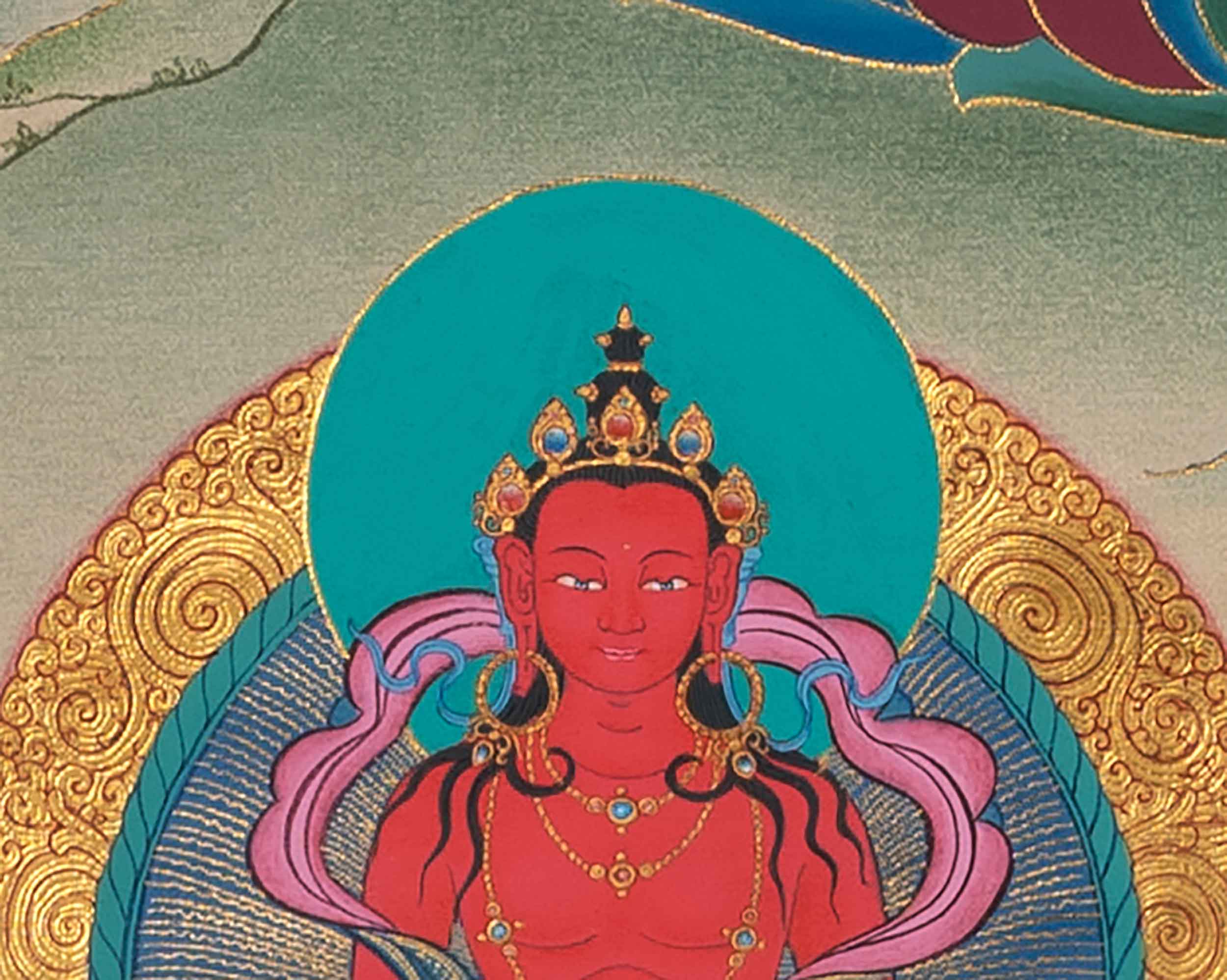 White Tara Meditation Practice Thangka | White Tara With Amitayus and Namgyalma
