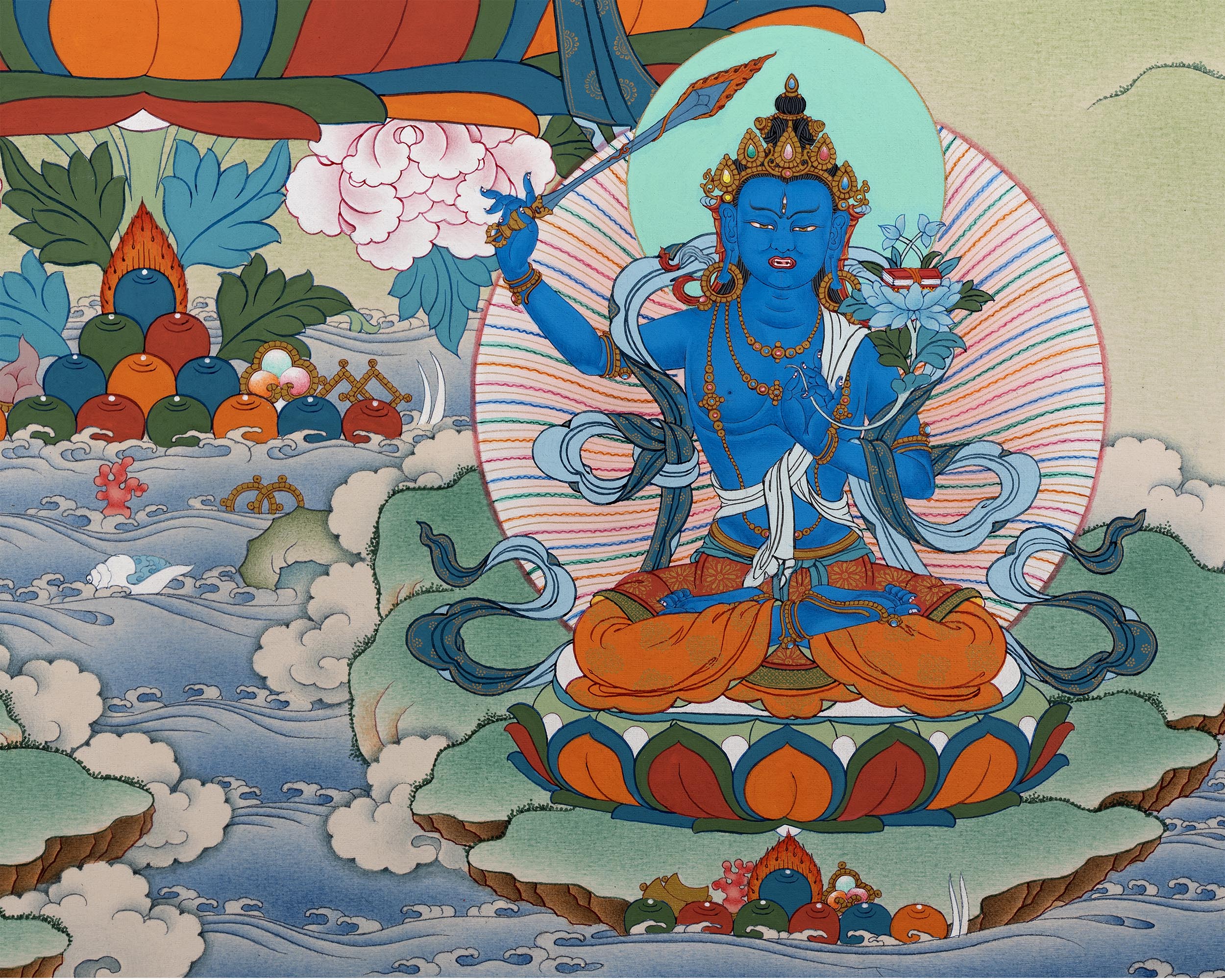 5 Manjushree Thangka | Hand Painted Tibetan Art | Manjushri Painting