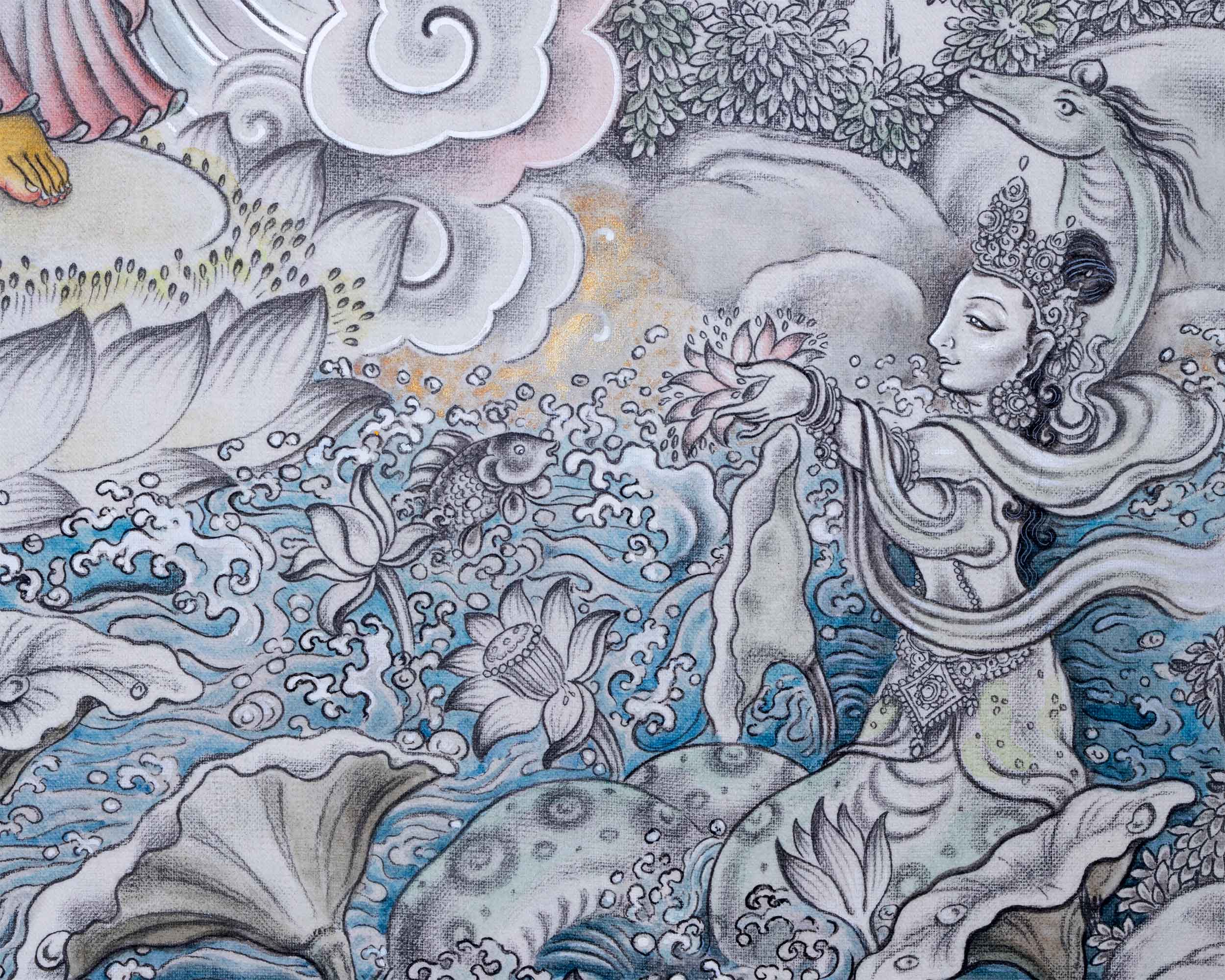 Shakyamuni Buddha Art Prints For Wall Hanging | Nepali Pauba Painting