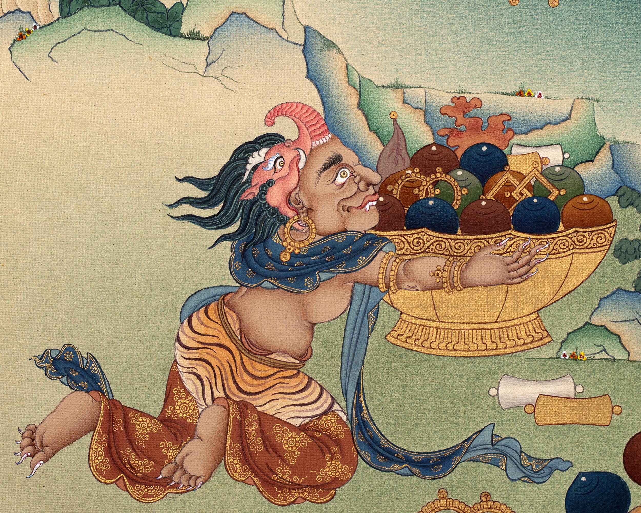 Dzambhala Wealth Deity Thangka | Vajrayana Canvas Print