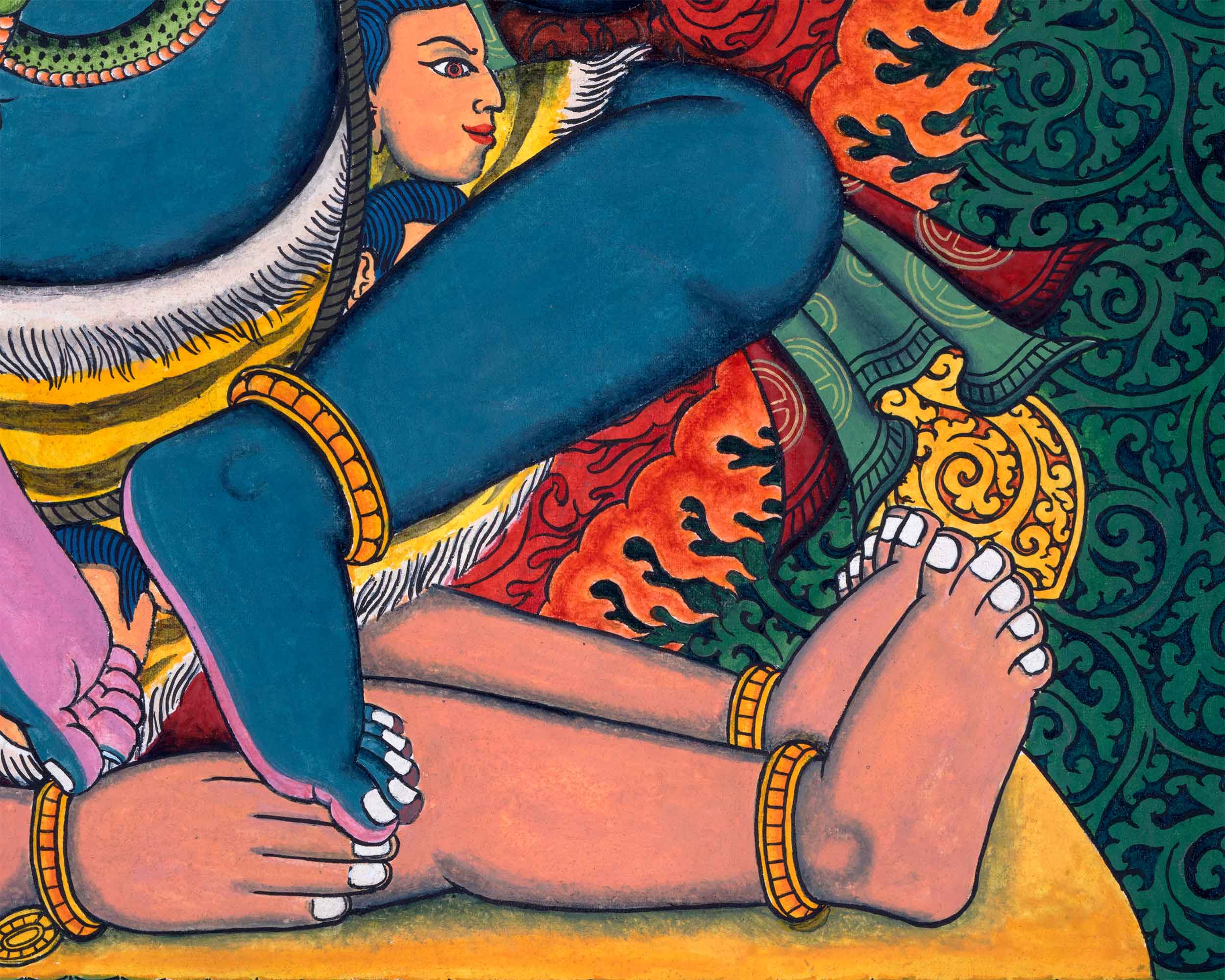 Traditional Newari Pauba Print Of 4 Armed Mahakala | High-Quality Digital Printing