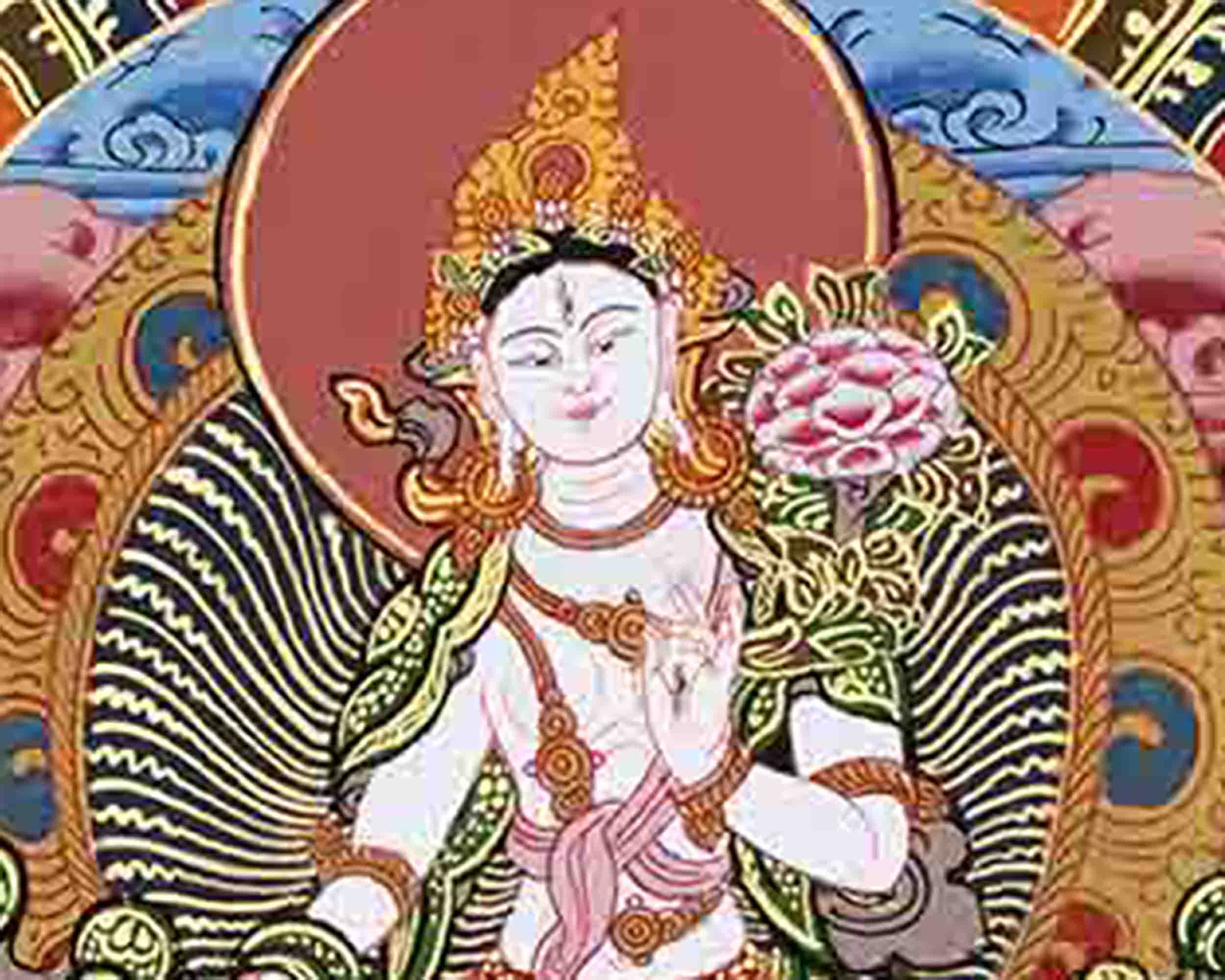 White Tara Mantra Mandala Thangka | Sacred Thangka Painting