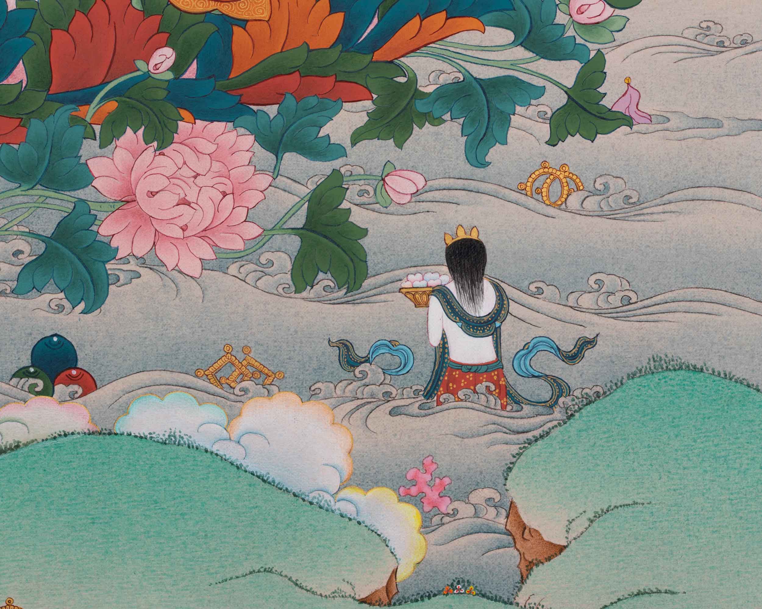 Traditional Tibetan Thangka For Padmasambhava Mantra Practice | Lotus Born Guru Rinpoche Art