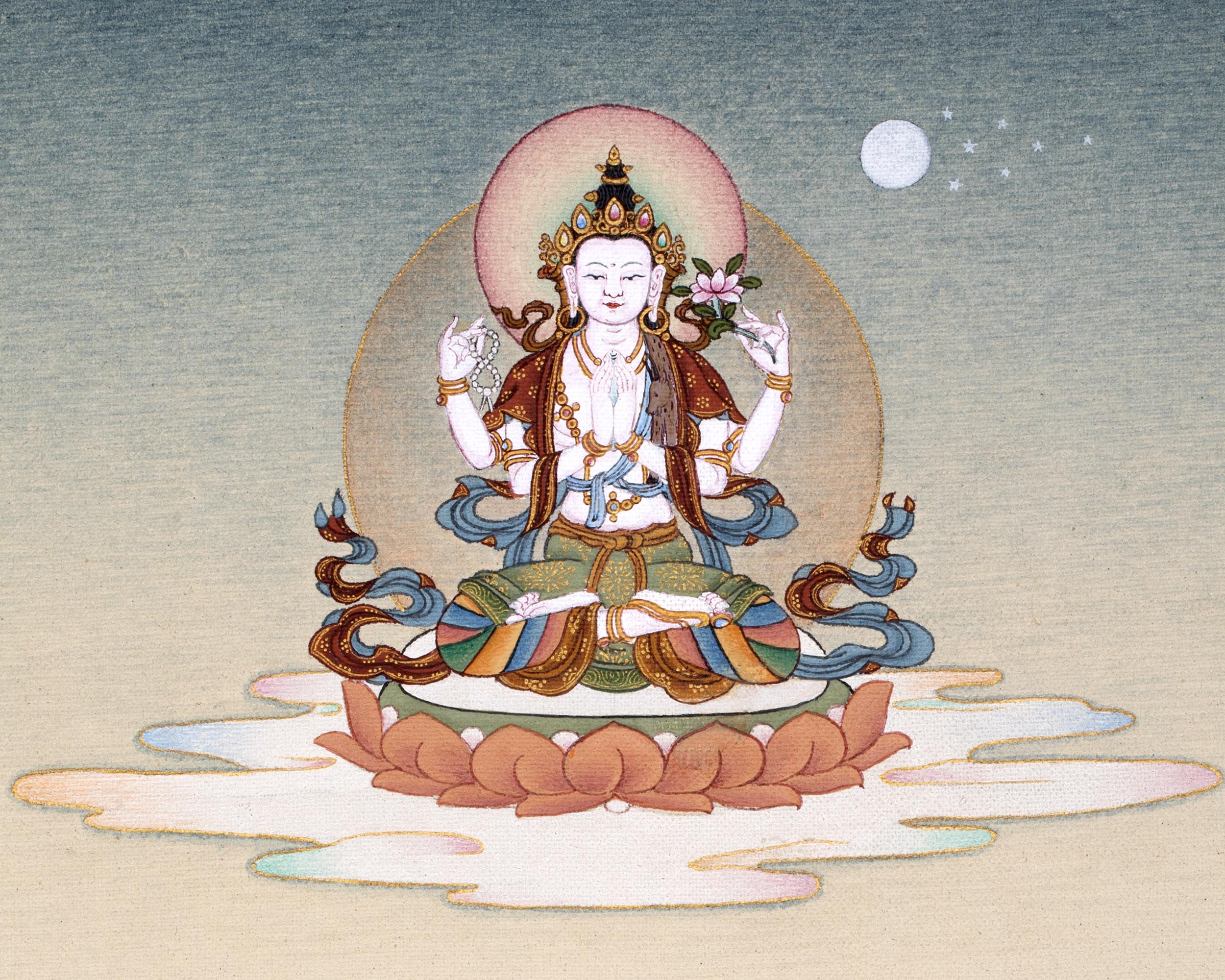 Bodhisattva Thangka | Manjushree With Chenrezig & Vajrapani