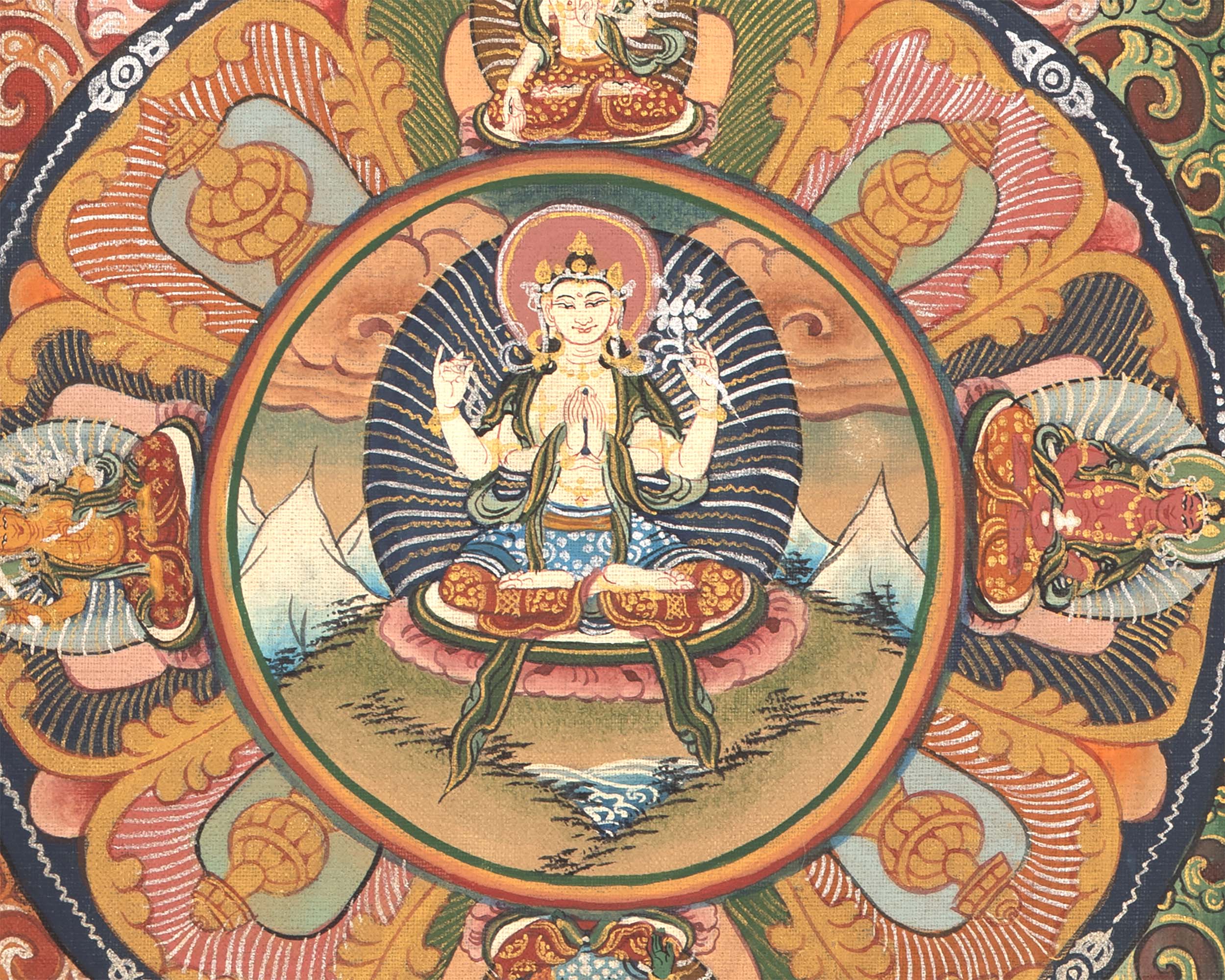 Chenrezig Mandala Thangka | Handpainted Religious Buddhist Art