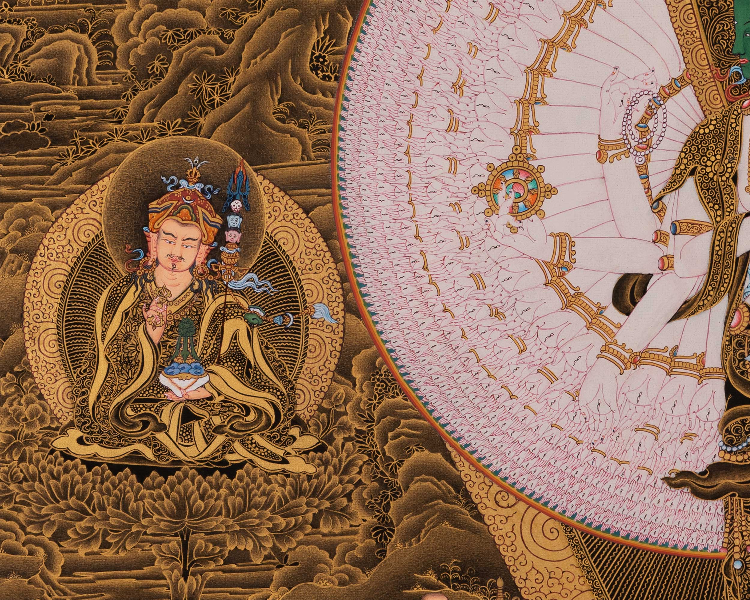 1000 Armed Chenrezig Thangka | Traditional Karma Gadri Art
