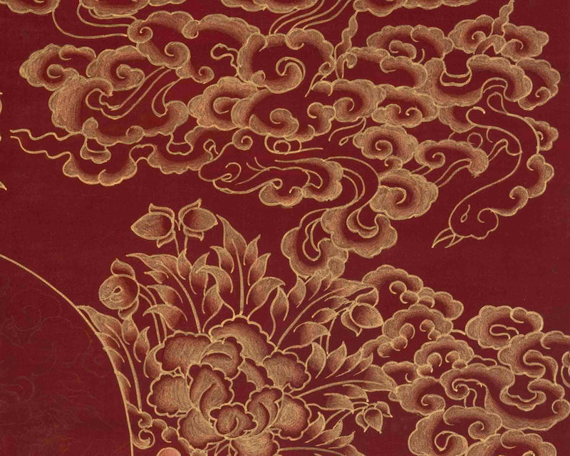 Red And Gold Vajrasattva Yab Yum Thangka | Wall Decor Painting