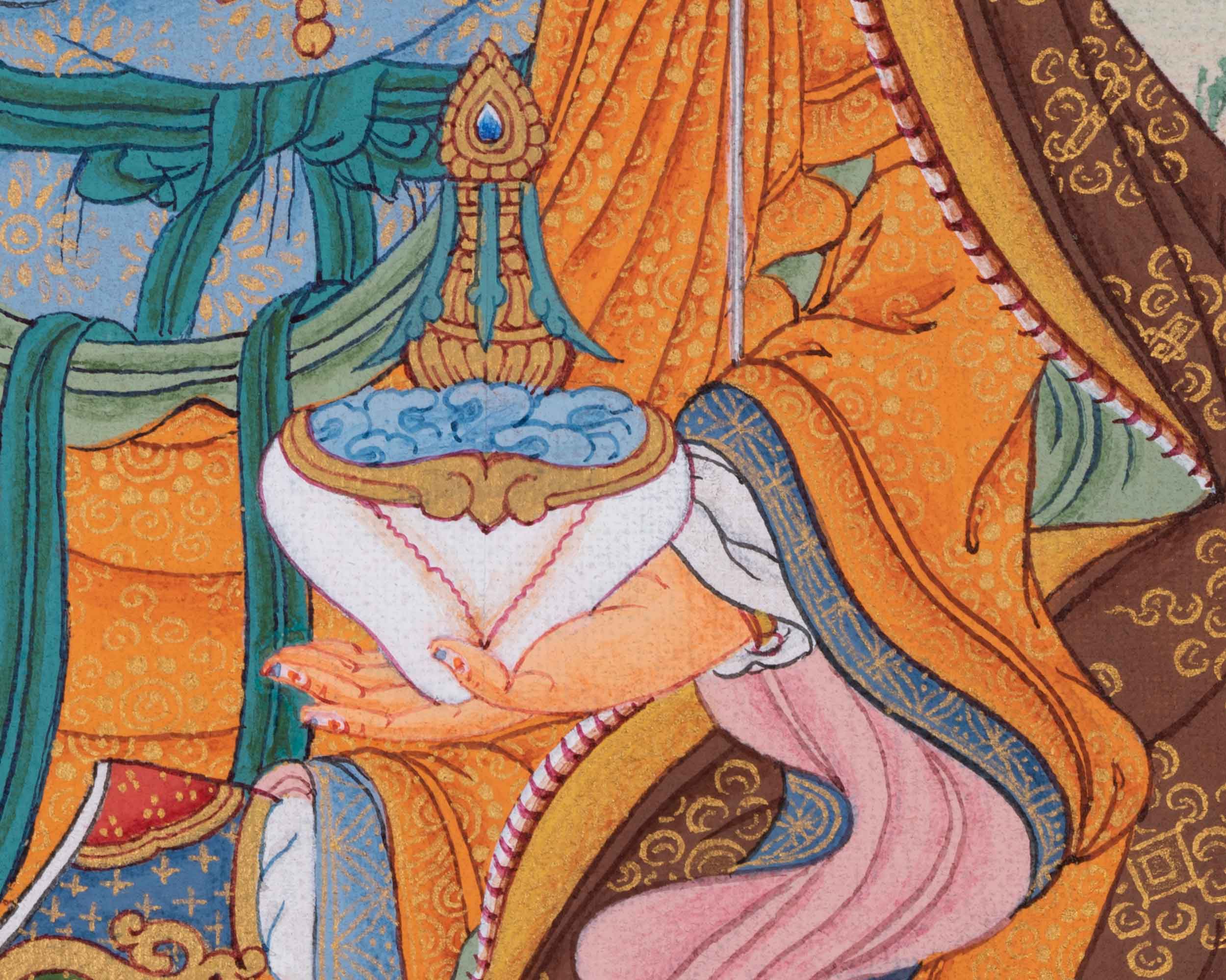 Traditionally Hand-Painted Guru Rinpoche Mantra Thangka | Tibetan Lotus Born Master Art For Prayers
