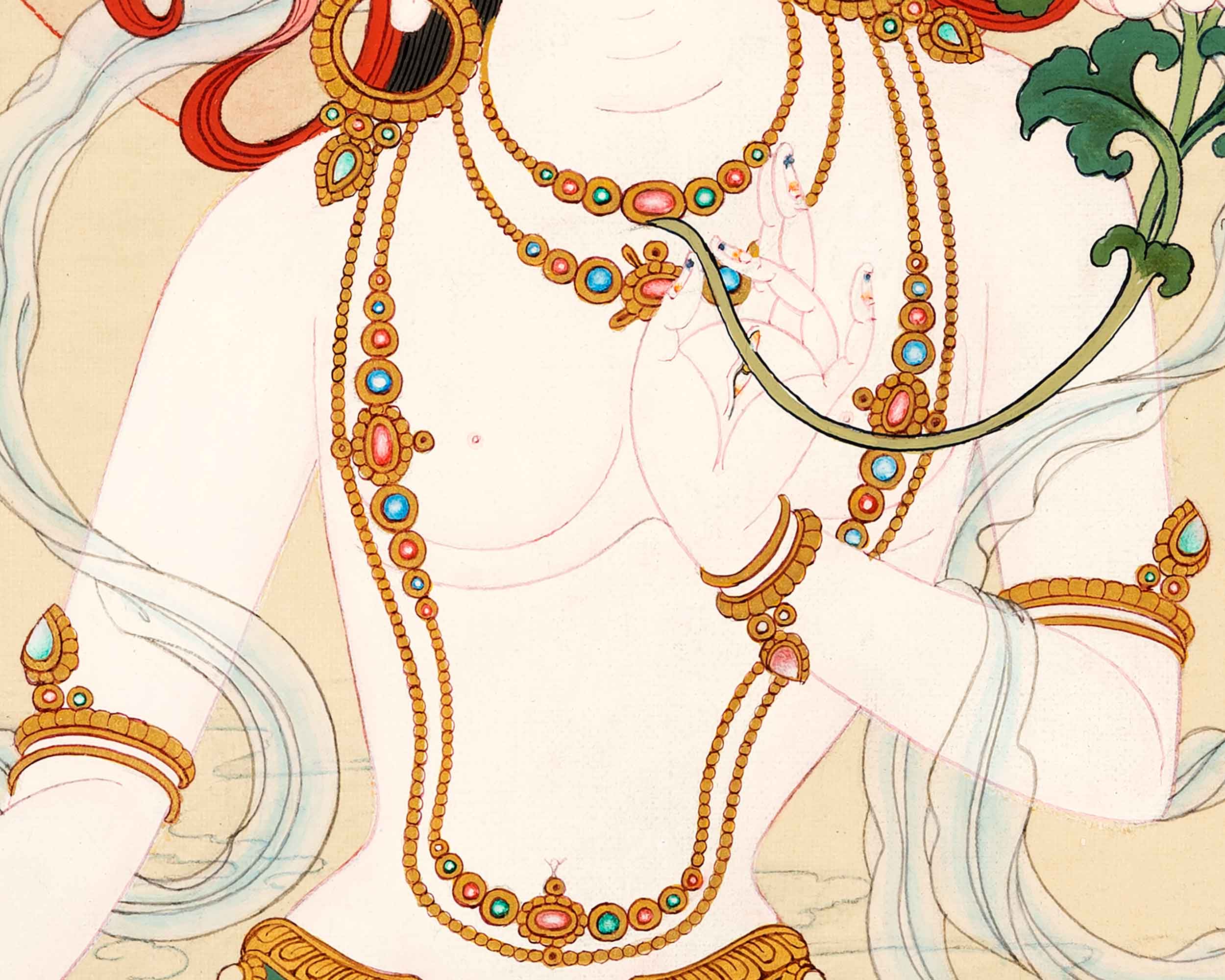 Karma Gadri Thangka of White Tara, Traditionally Hand painted Buddhist Art