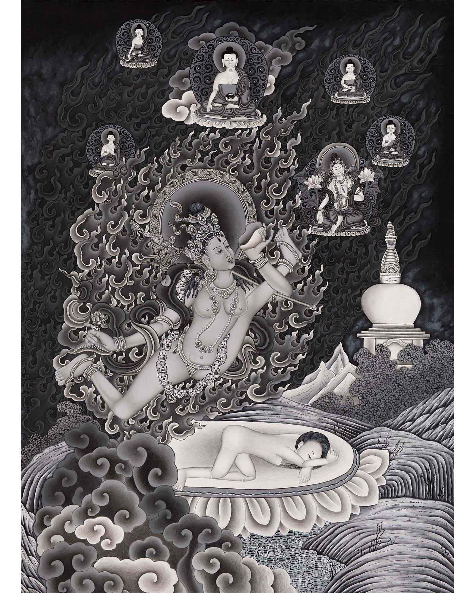 Aakash Yogini Thangka | Original Hand Painted Bijeshwari Tibetan Thangka
