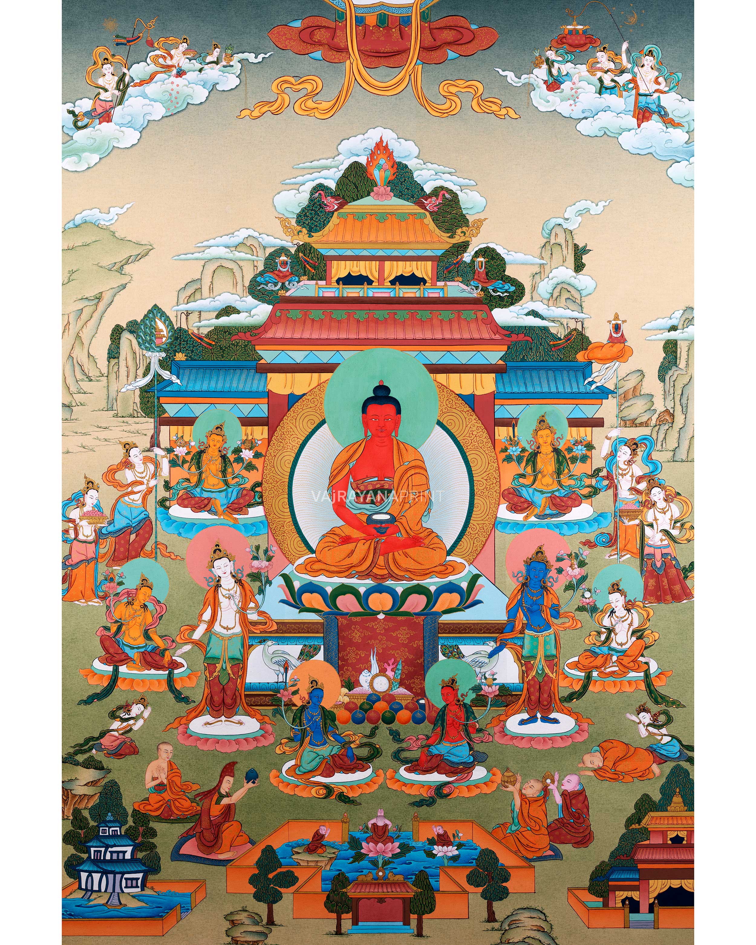 Pureland Amitabha| Buddha Thangka| Canvas Thangka Print| Digital Print