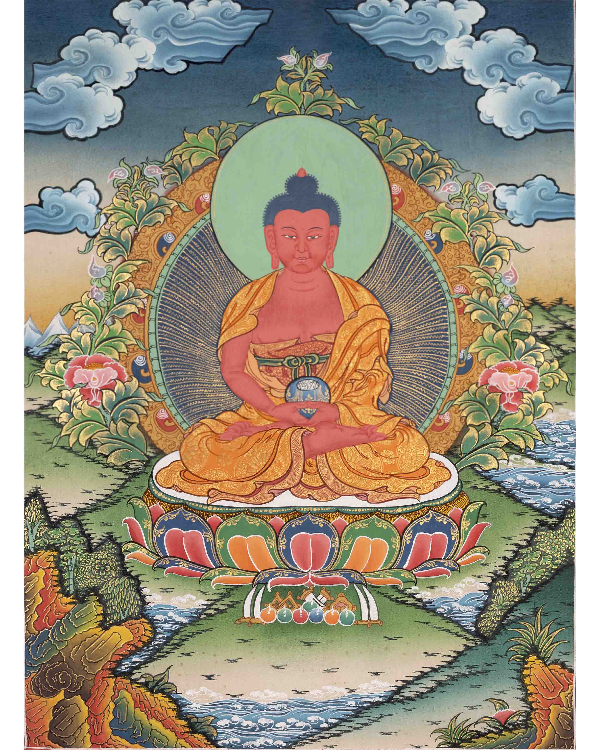 Amitabha Buddha Thangka | Buddhist Traditional Paint | Wall Decors
