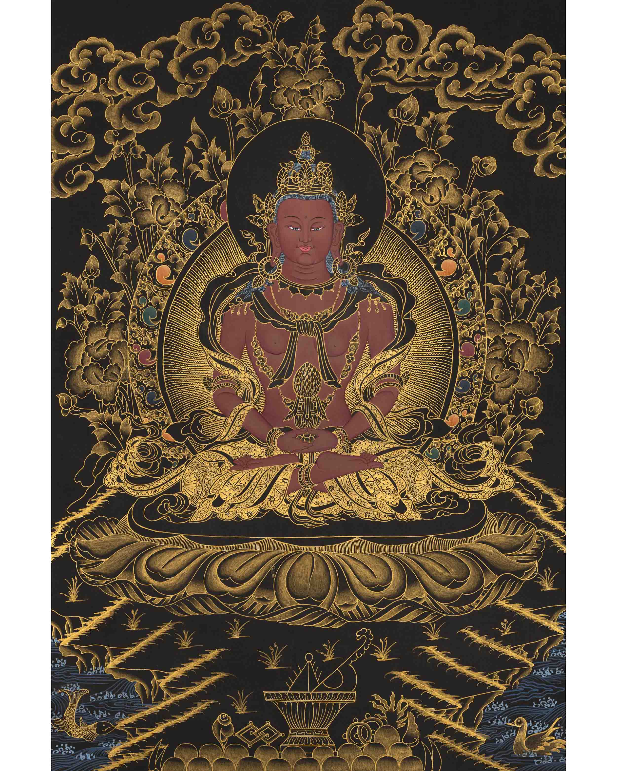 Amitayus Buddha Thangka | Religious Handpainted Art | Gift for Buddhist