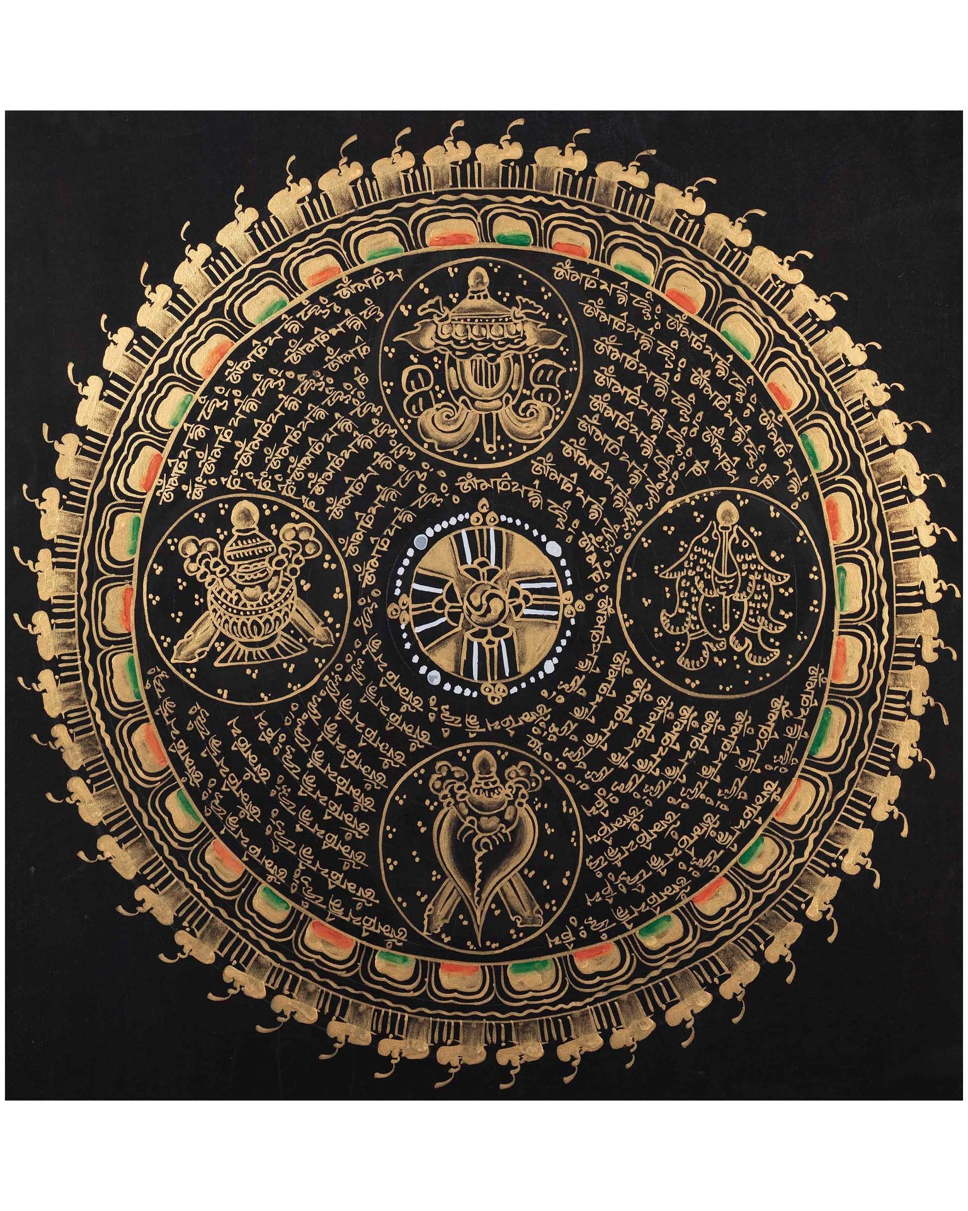 Auspicious Mantra Mandala | Buddhist Handpainted Art | Religious Wall Hanging Decor
