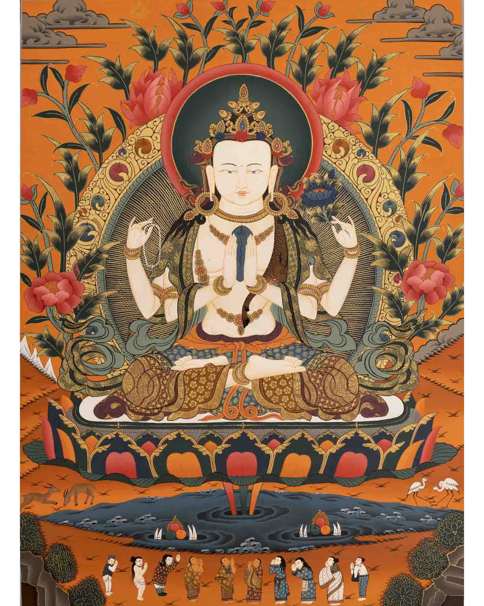 Avalokiteshvara Chengrezig Thangka | Yoga Meditation Canvas Art
