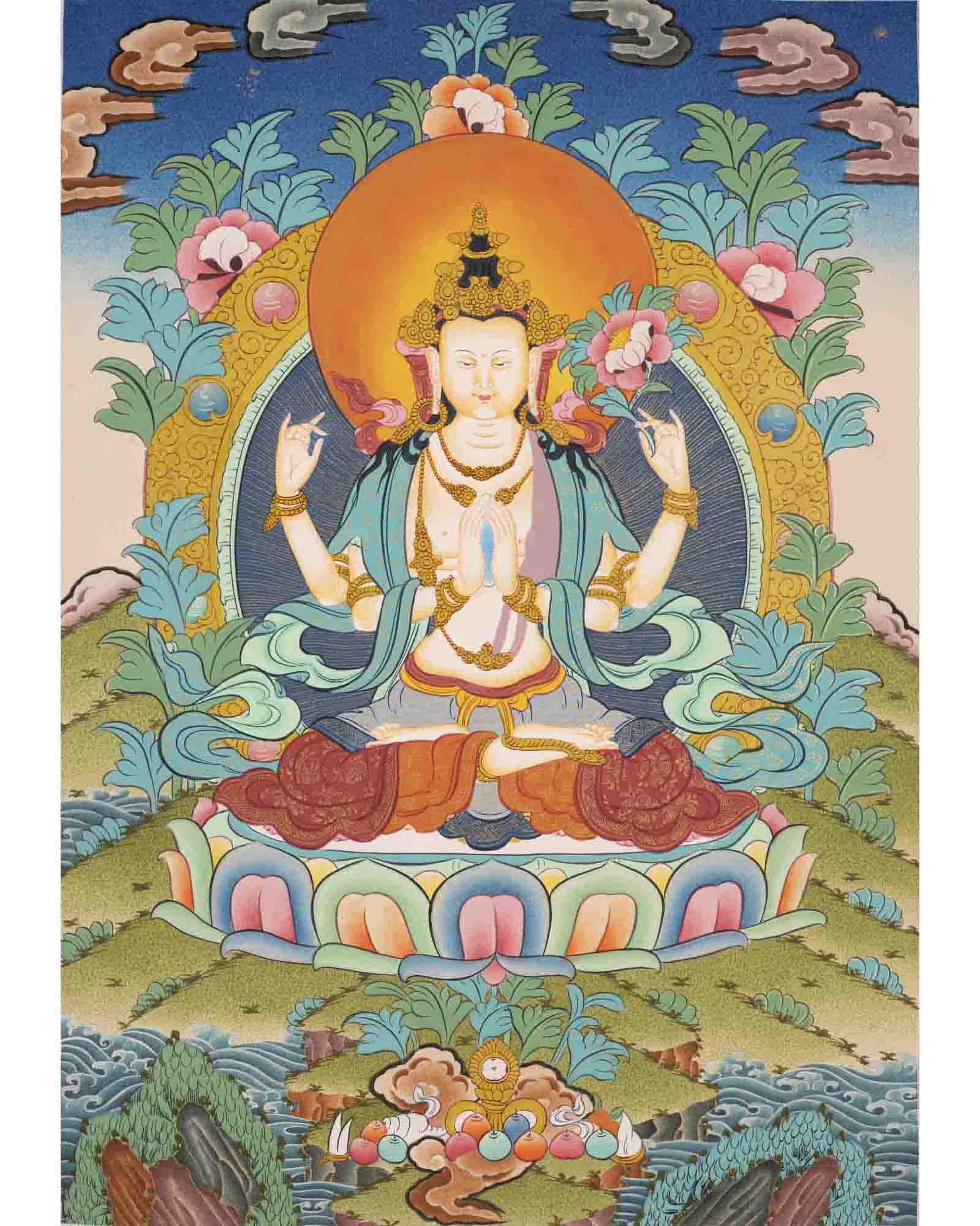 Avalokiteshvara Chengrezig Thangka | Buddhist Gift Ideas