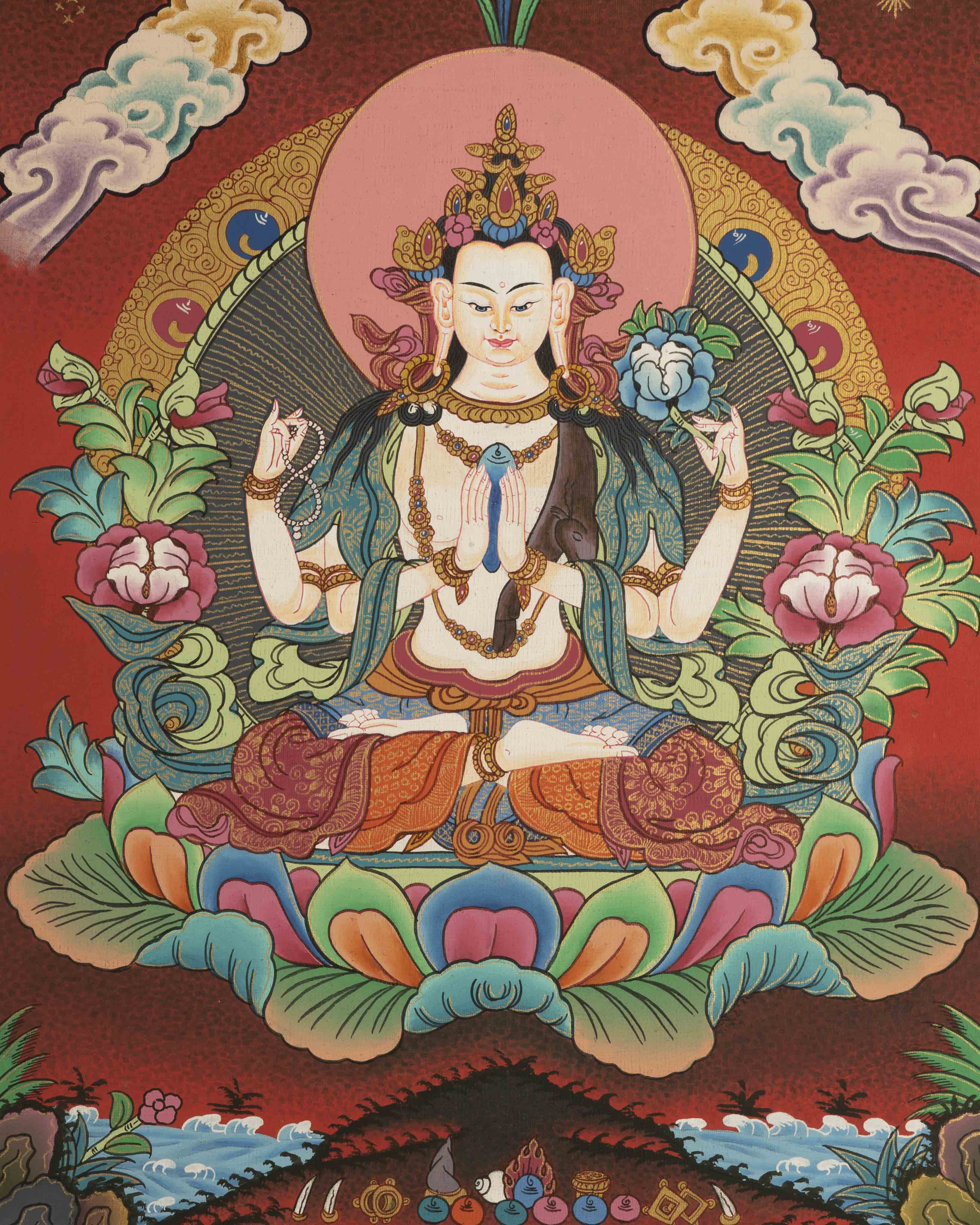 Avalokiteshvara Chengrezig Thangka | Vajrayana Buddhism Painting