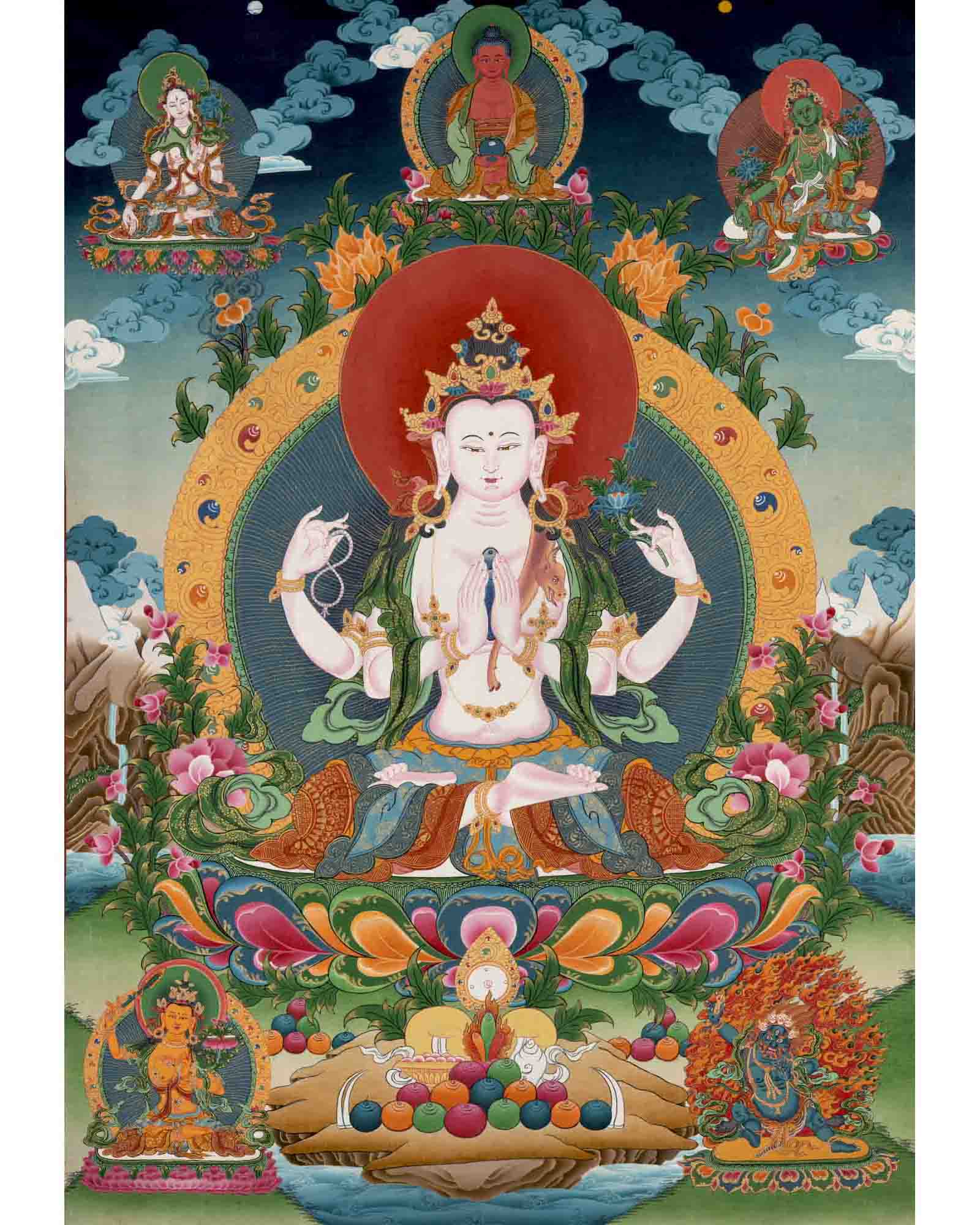 Avalokiteshvara Chengrezig | Traditional Tibetan Thangka | Wall Decors