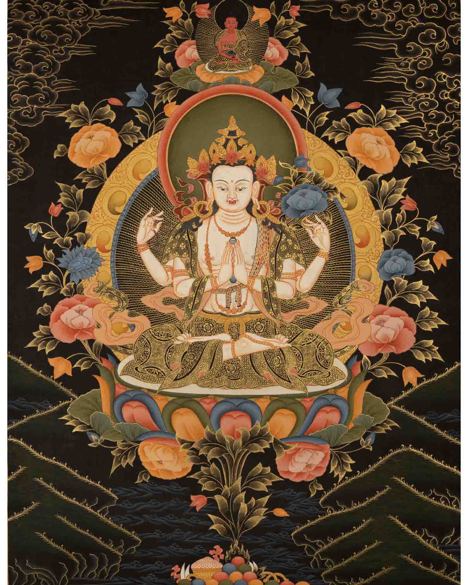 Avalokiteshvara Chenresig | Traditional Tibetan Thangka | Religious Wall Decor