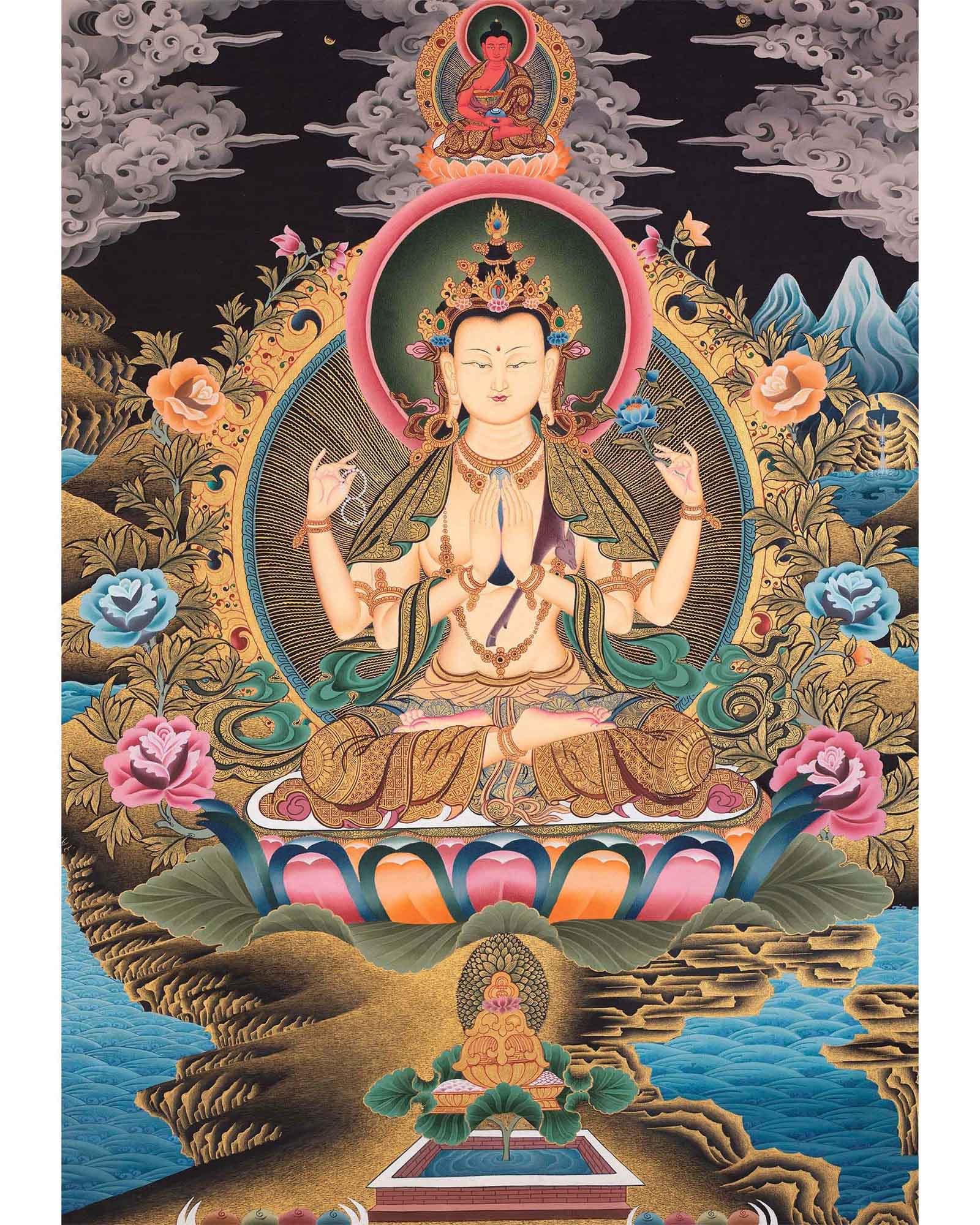 Avalokiteshvara Chenrezig | Original Hand-Painted Tibetan Thangka Art