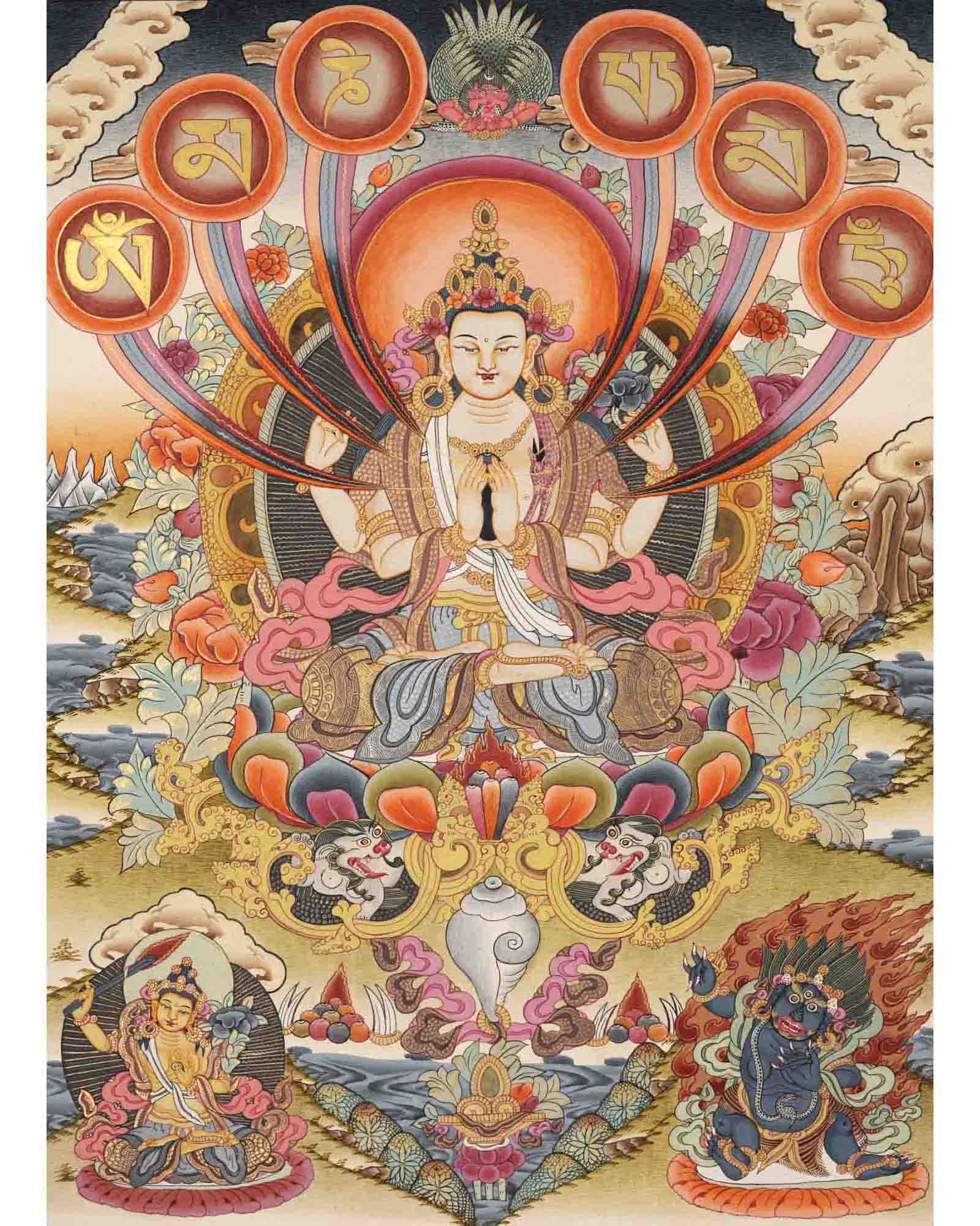 Avalokitesvara Chengrezig Thangka | Traditional Tibetan Art