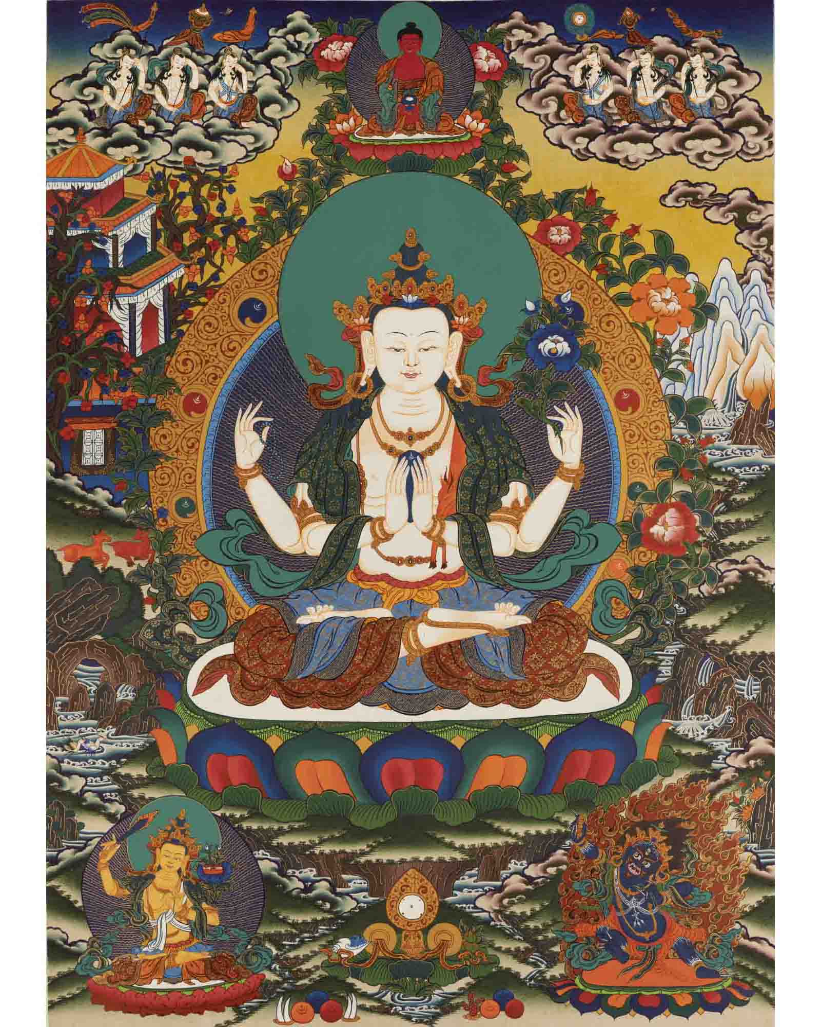 Bodhisattva Avalokitesvara Thangka | Handpainted Religious Painting