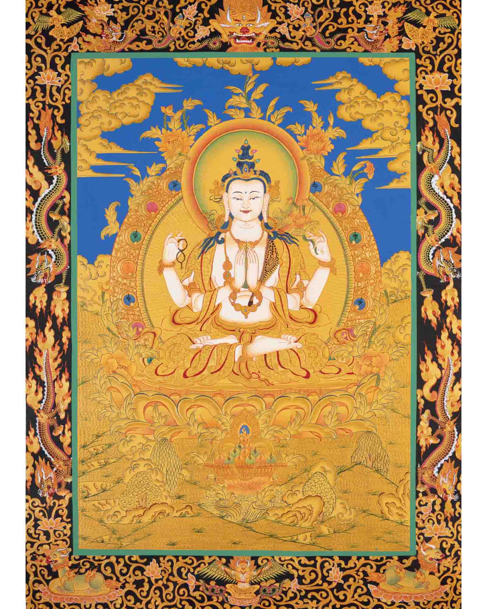 Avalokitesvara Chengrezig Thangka | Bodhisattva of Compassion