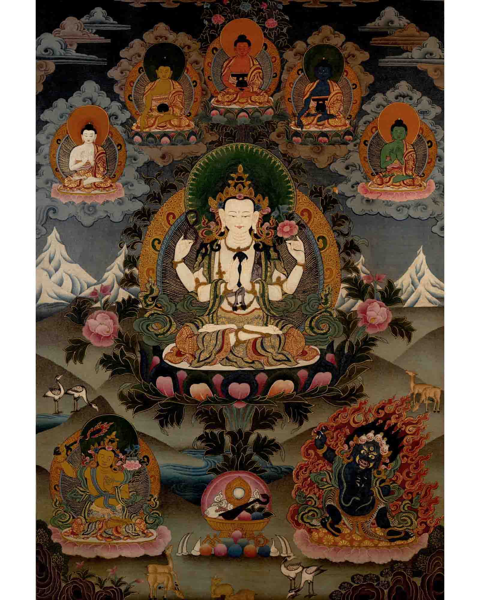 Avalokitesvara Chengrezig | Traditional Tibetan Thangka | Wall Decors